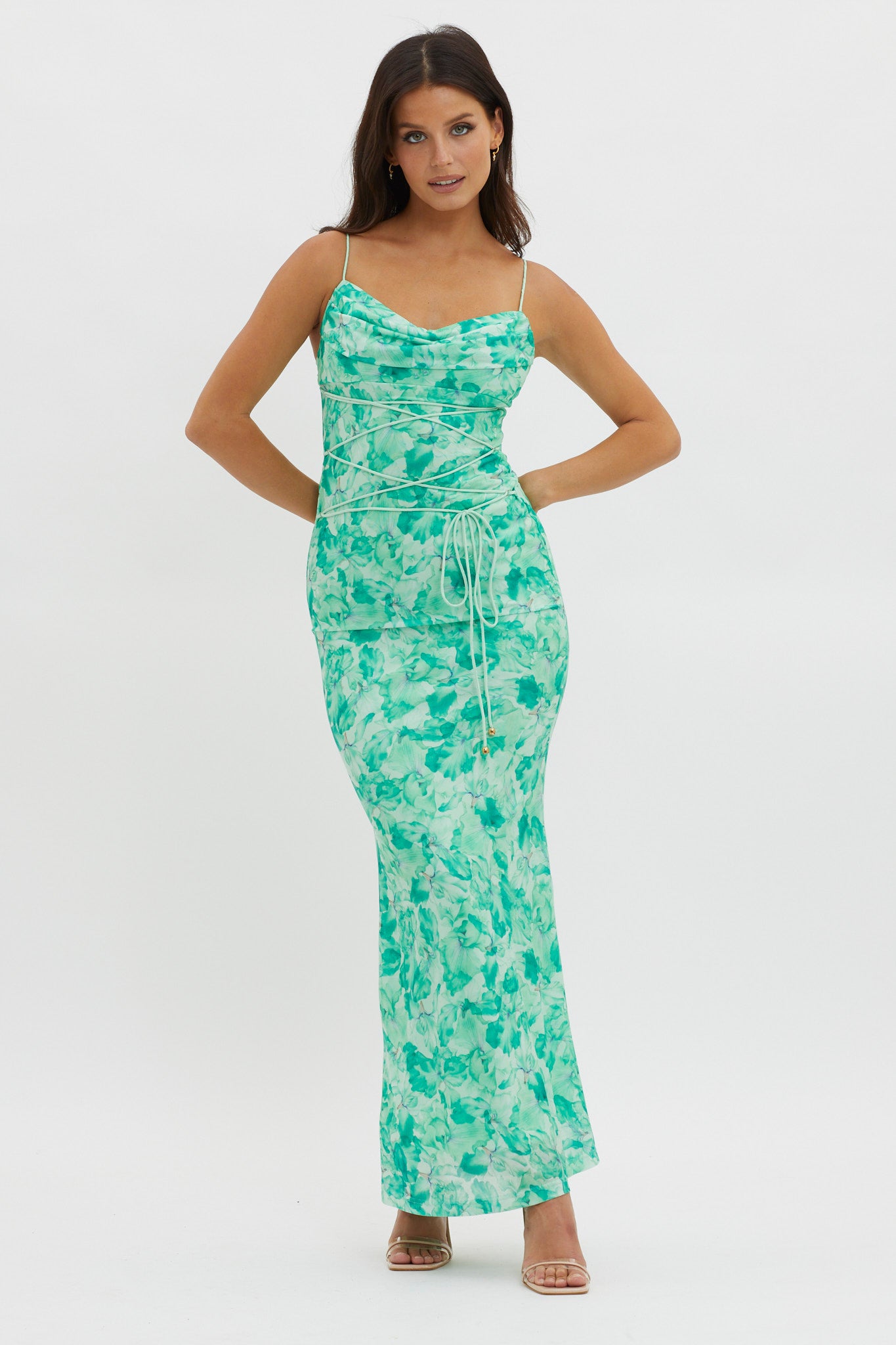 Teava Laced Waist Maxi Dress Orchid Green-Maymioy