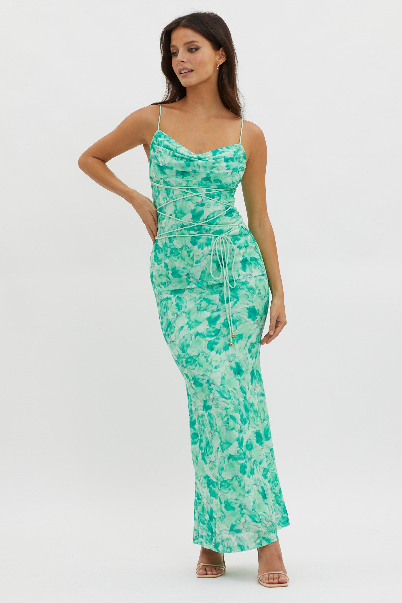 Teava Laced Waist Maxi Dress Orchid Green-Maymioy