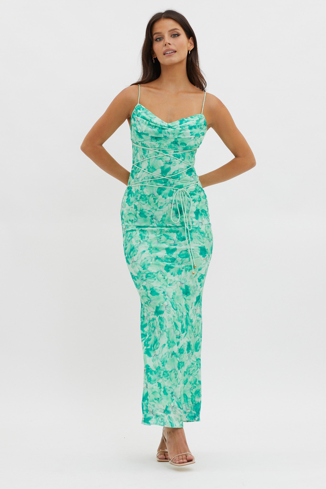Teava Laced Waist Maxi Dress Orchid Green-Maymioy