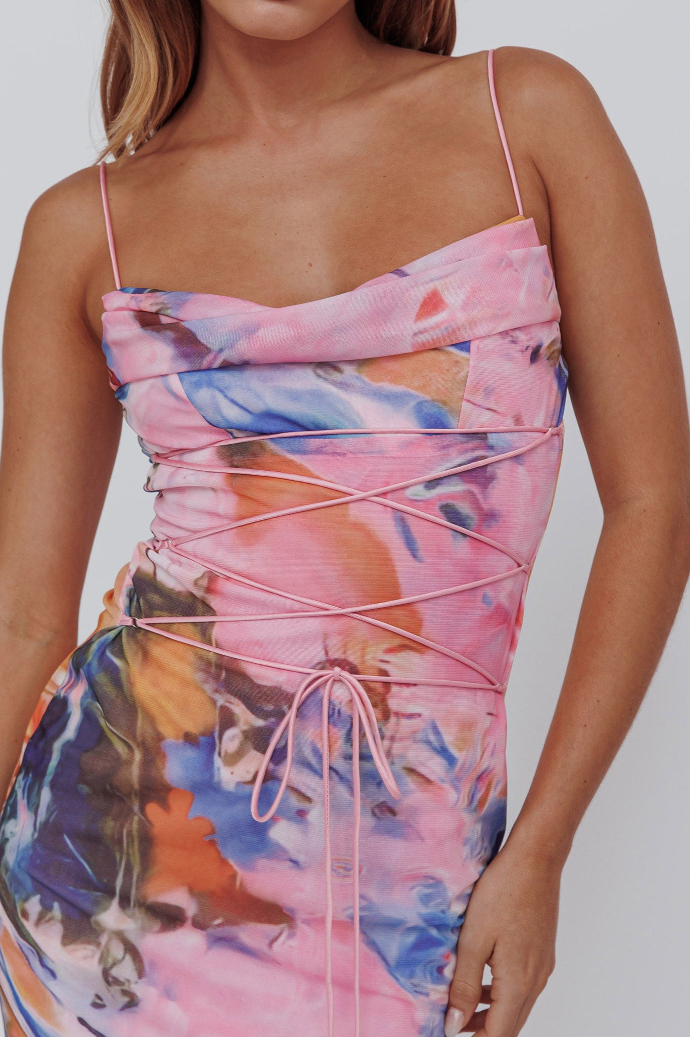 Teava Laced Waist Maxi Dress Watercolor Pink-Maymioy