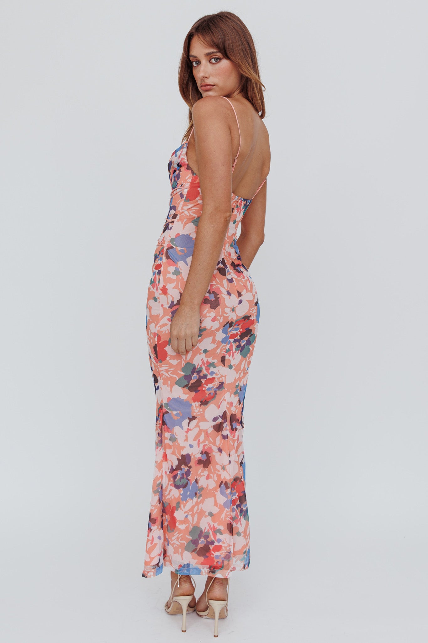 Teava Laced Waist Maxi Dress Flowers Orange-Maymioy