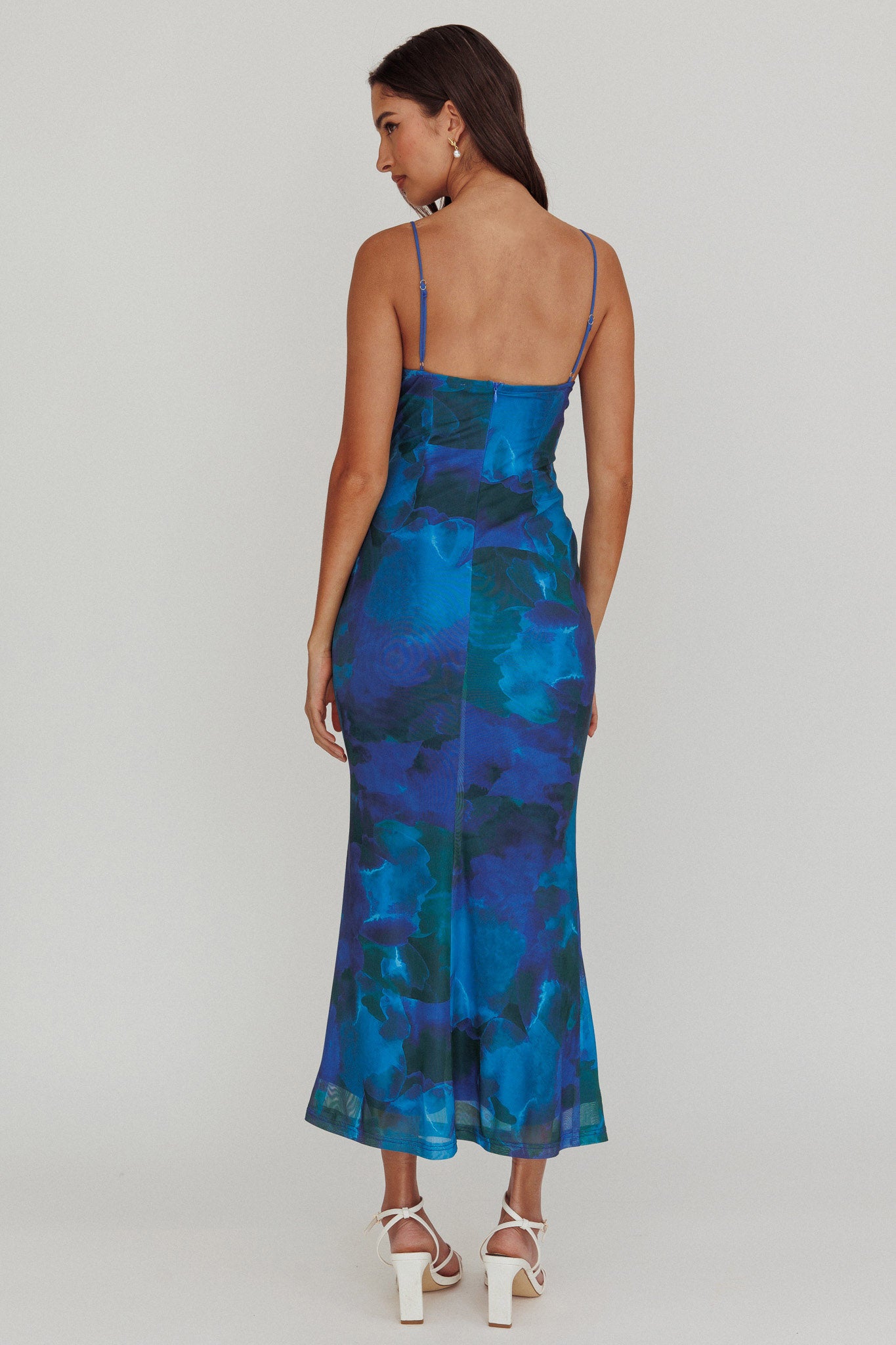 Teava Laced Waist Maxi Dress Print Blue-Maymioy