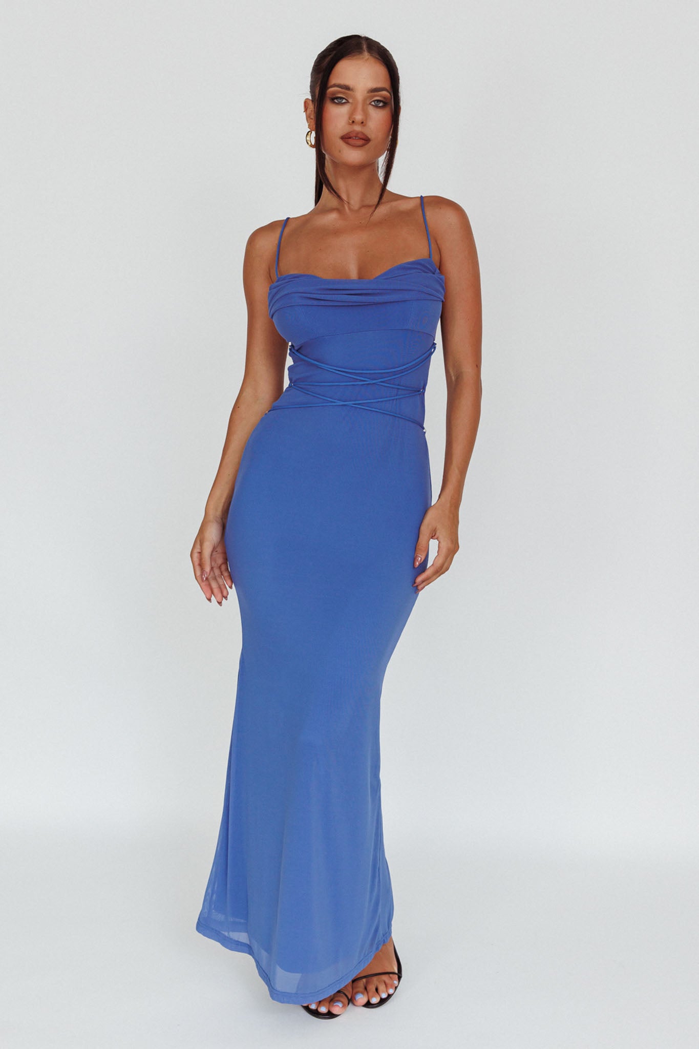 Teava Laced Waist Maxi Dress Blue-Maymioy