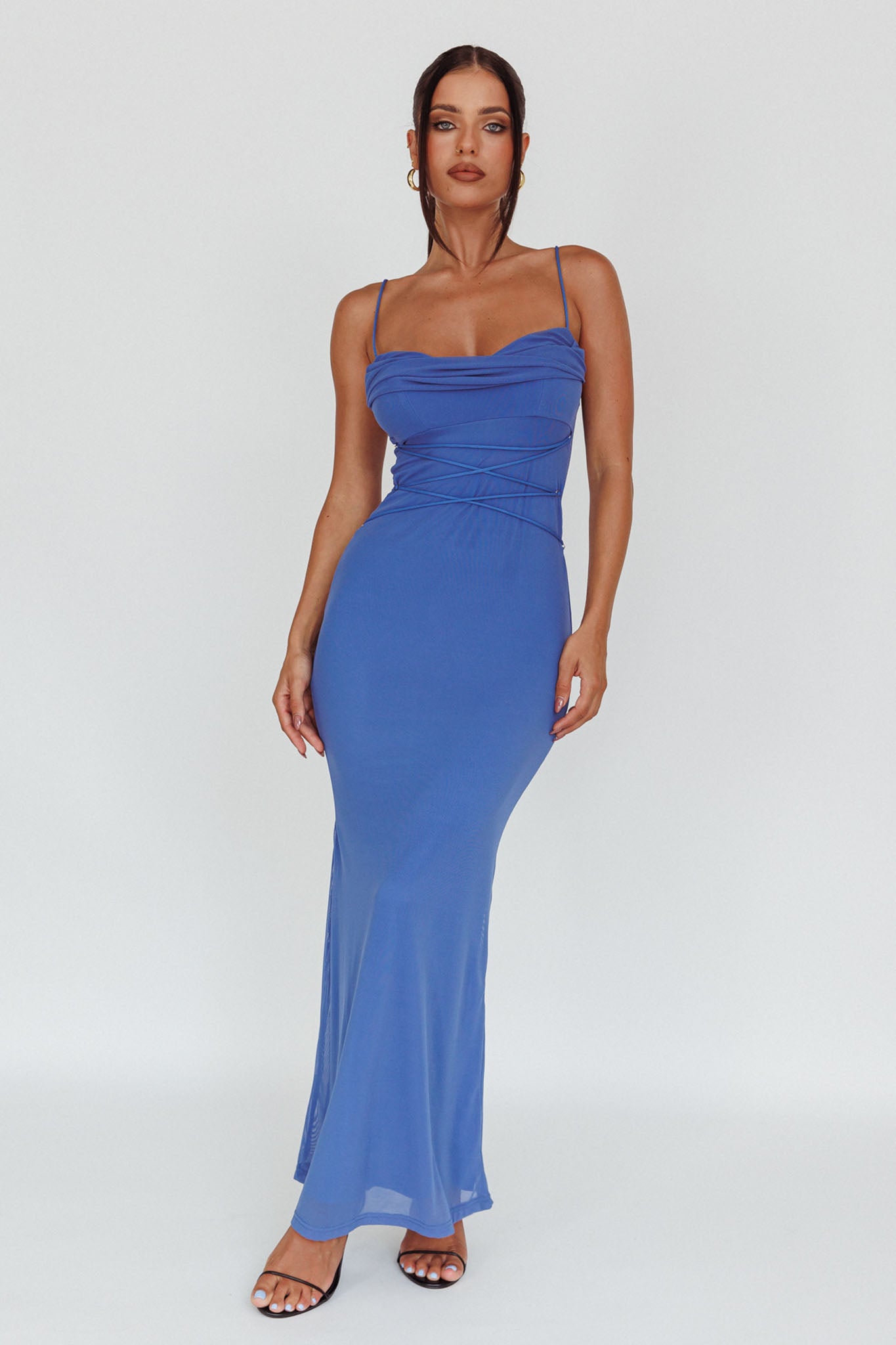 Teava Laced Waist Maxi Dress Blue-Maymioy