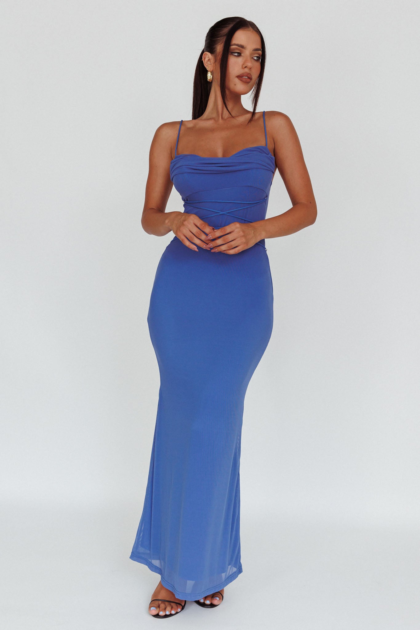 Teava Laced Waist Maxi Dress Blue-Maymioy