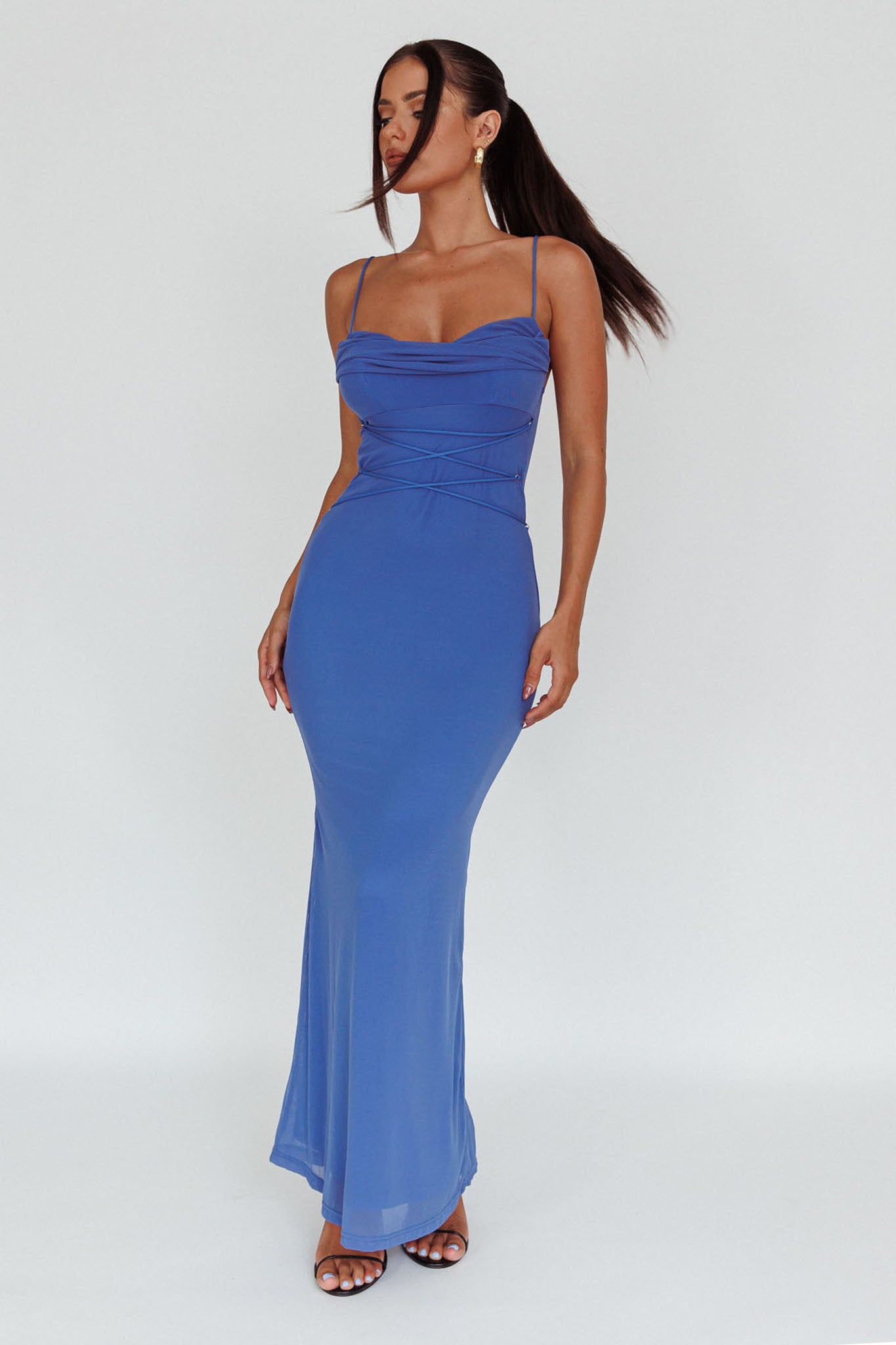 Teava Laced Waist Maxi Dress Blue-Maymioy
