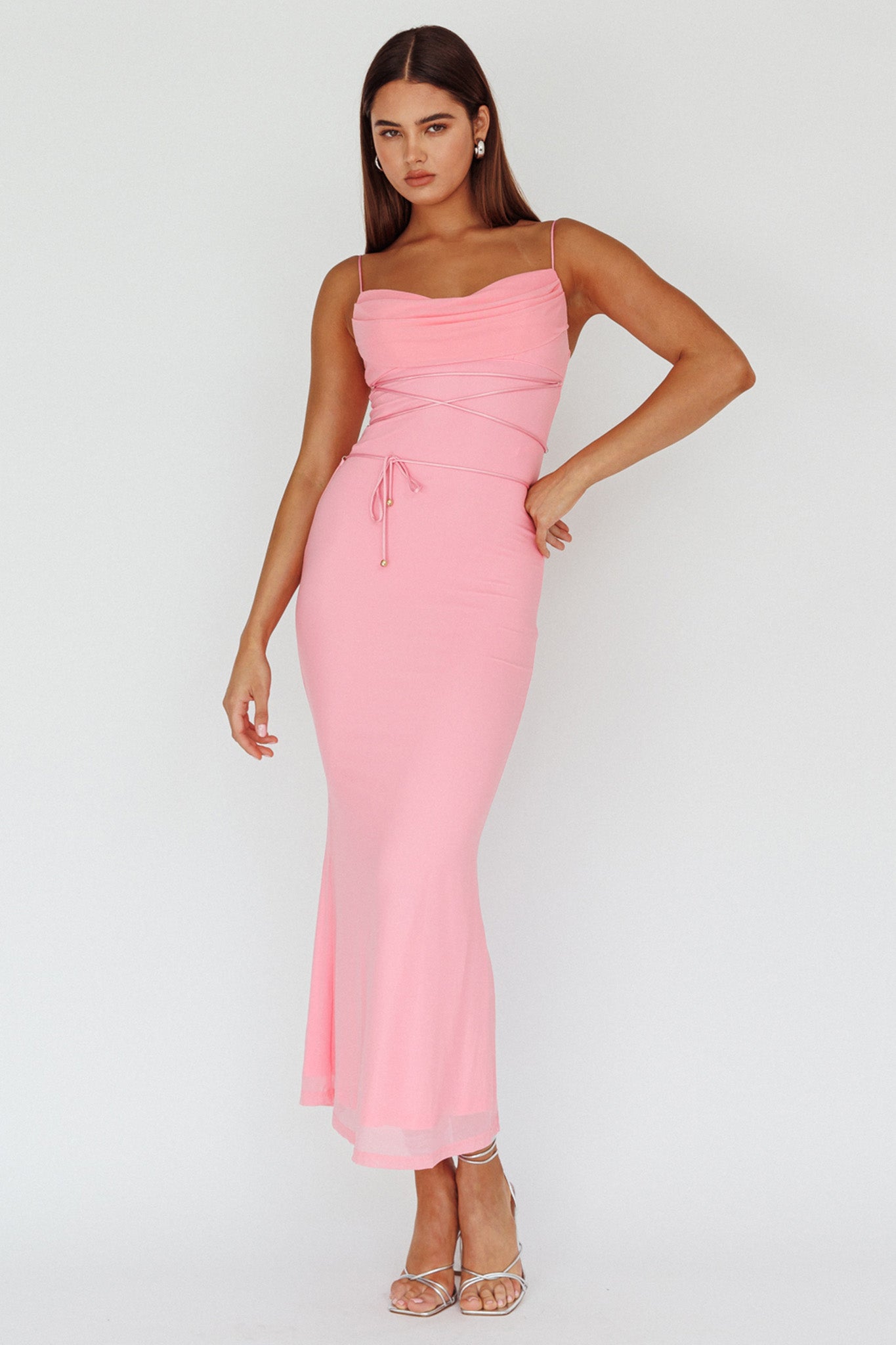 Teava Laced Waist Maxi Dress Blush-Maymioy