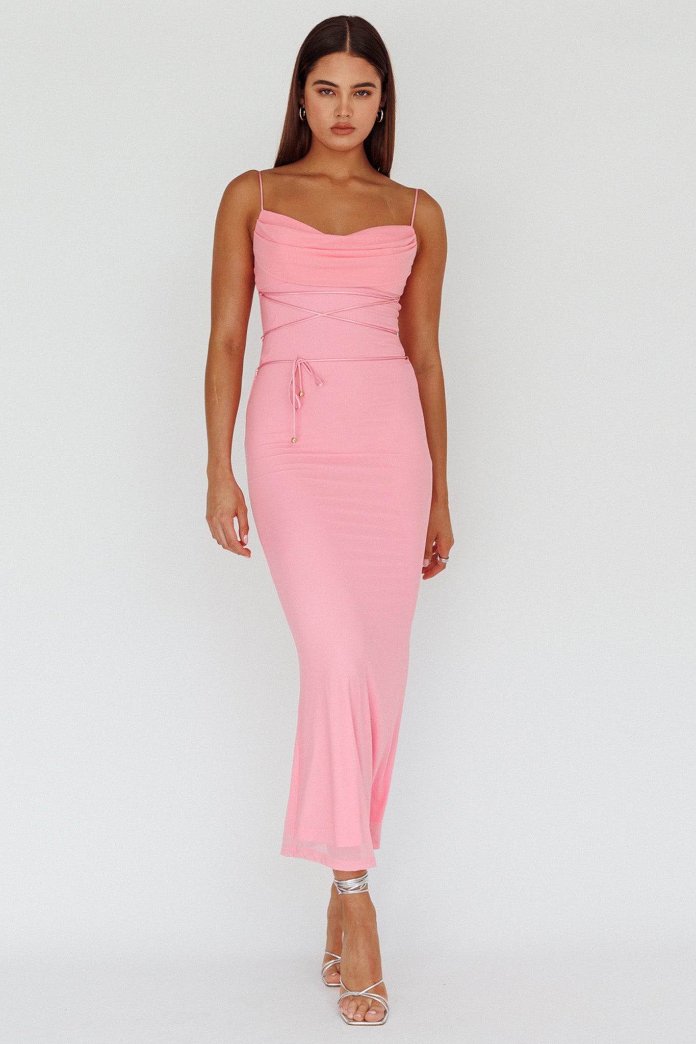 Teava Laced Waist Maxi Dress Blush-Maymioy