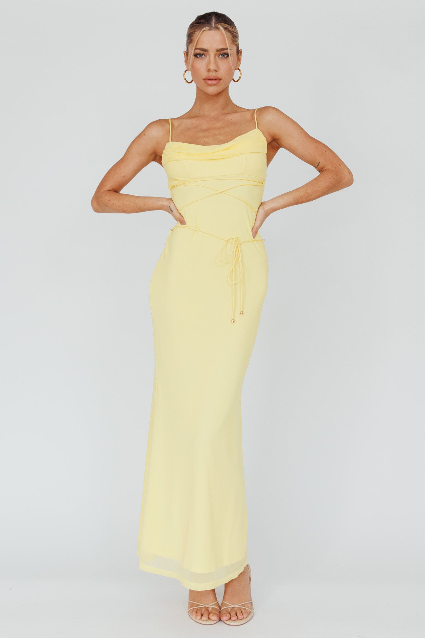 Teava Laced Waist Maxi Dress Butter-Maymioy