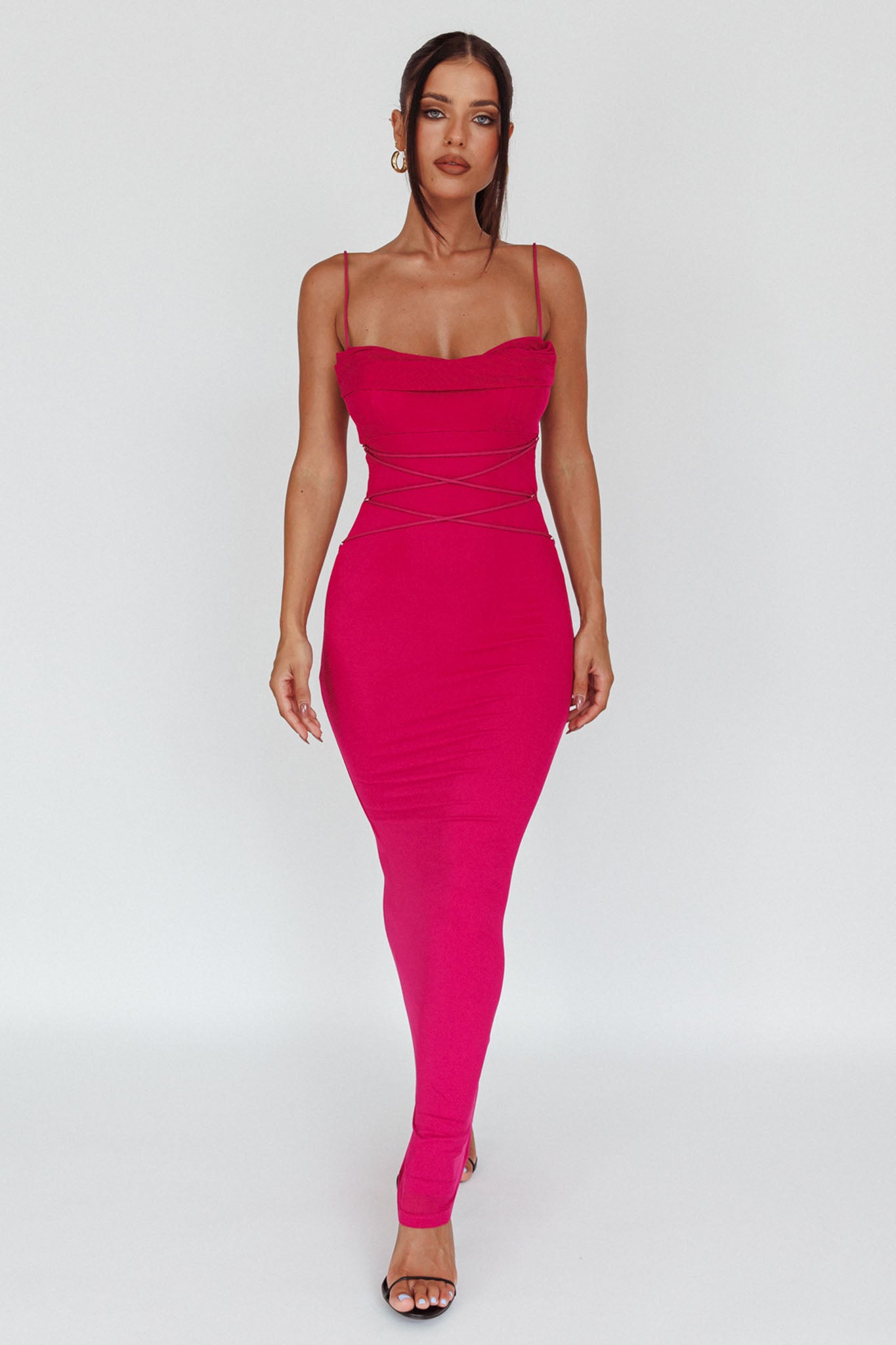 Teava Laced Waist Maxi Dress Fuchsia-Maymioy