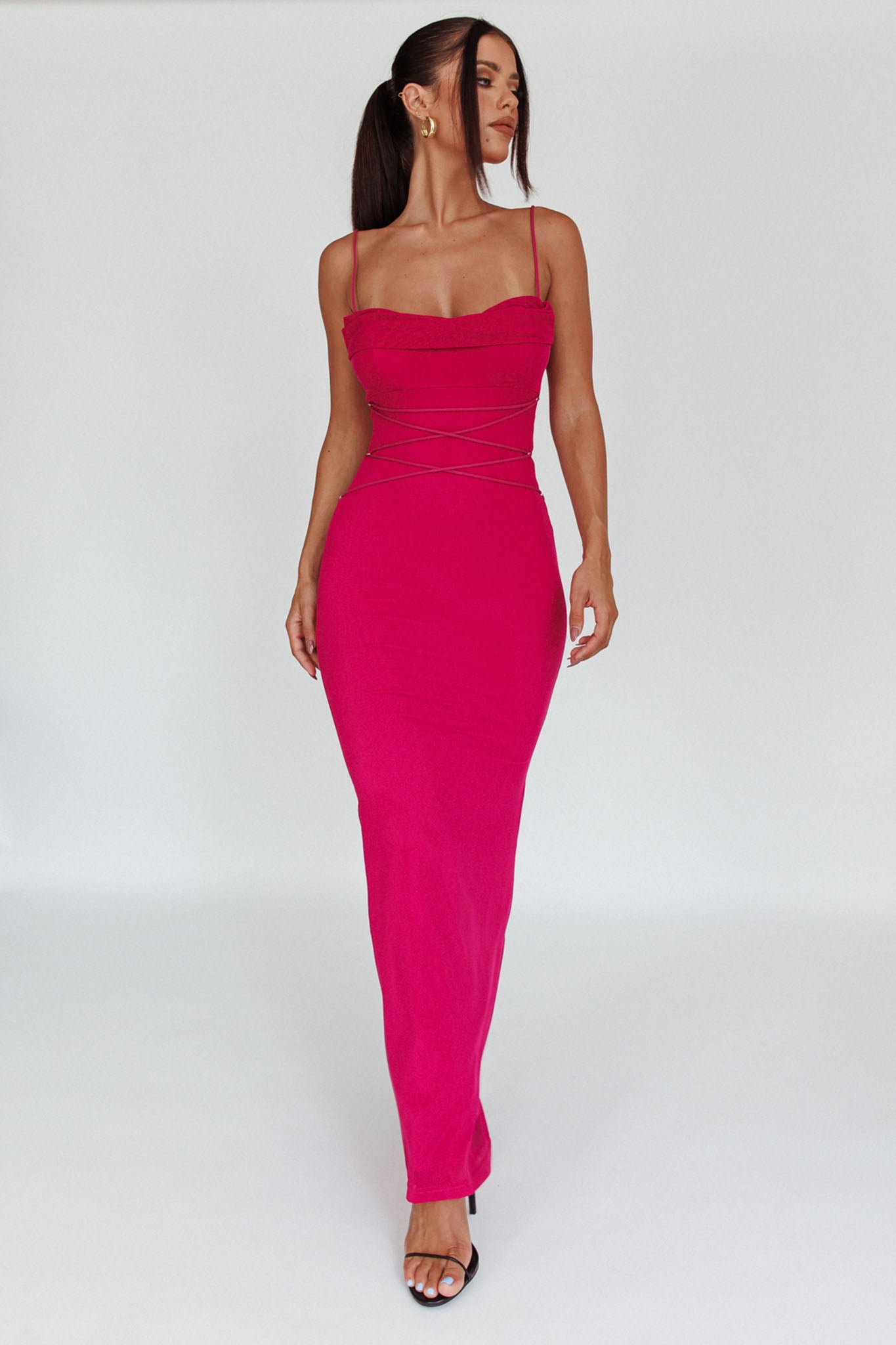 Teava Laced Waist Maxi Dress Fuchsia-Maymioy