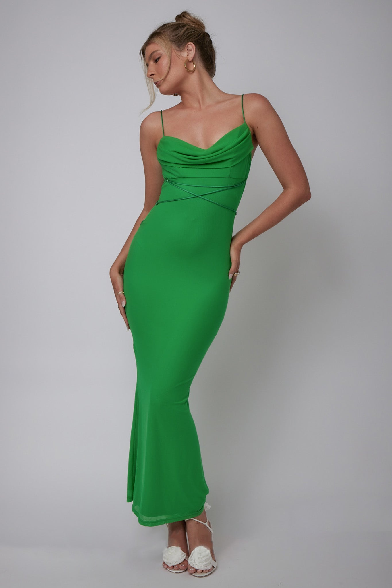 Teava Laced Waist Maxi Dress Green-Maymioy