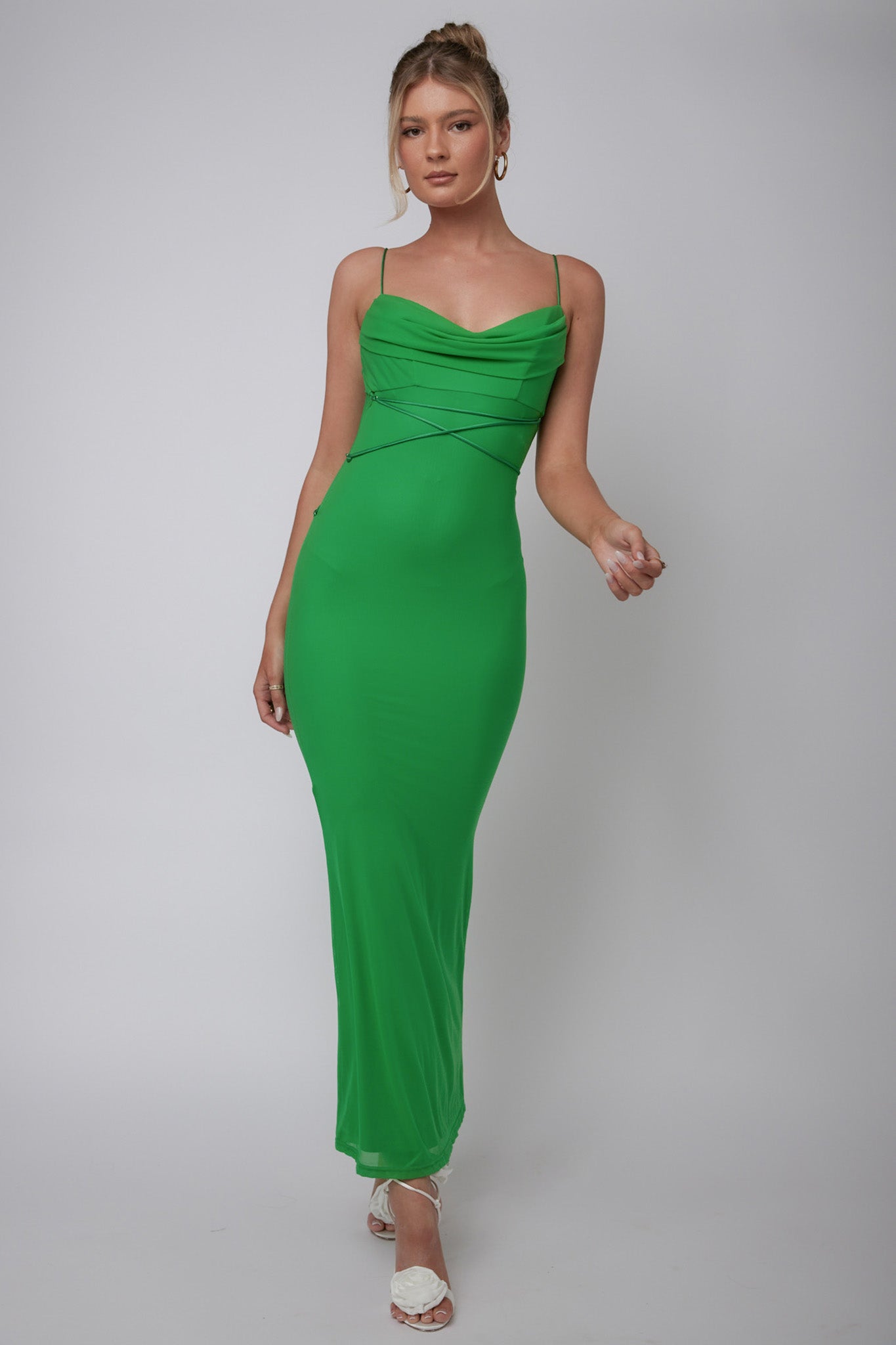 Teava Laced Waist Maxi Dress Green-Maymioy