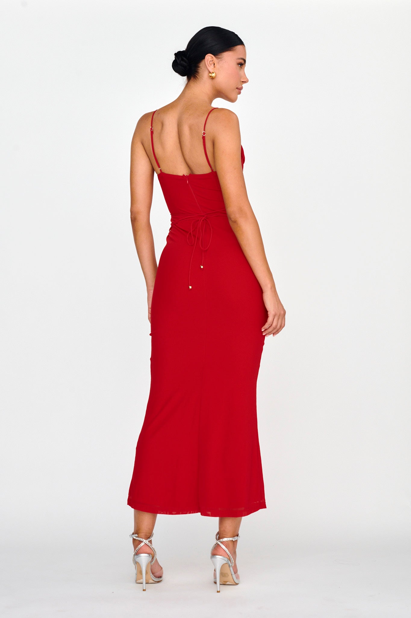 Teava Laced Waist Maxi Dress Red-Maymioy