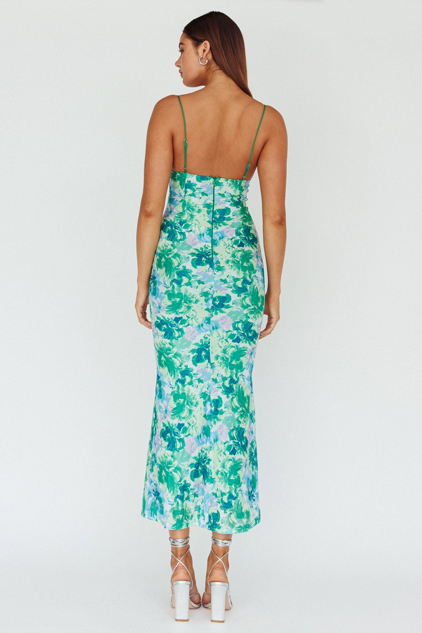 Teava Laced Waist Midi Dress Floral Green-Maymioy