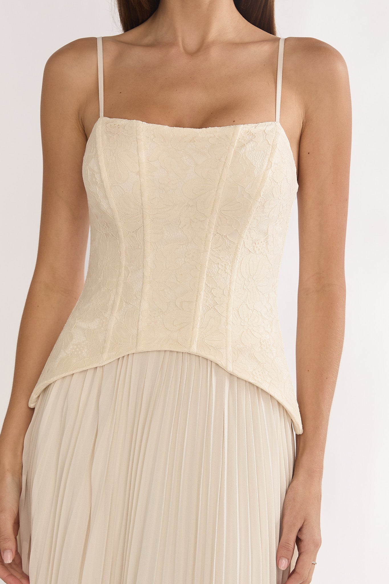 Cambridge Accordion Pleat Corset Dress Cream-Maymioy
