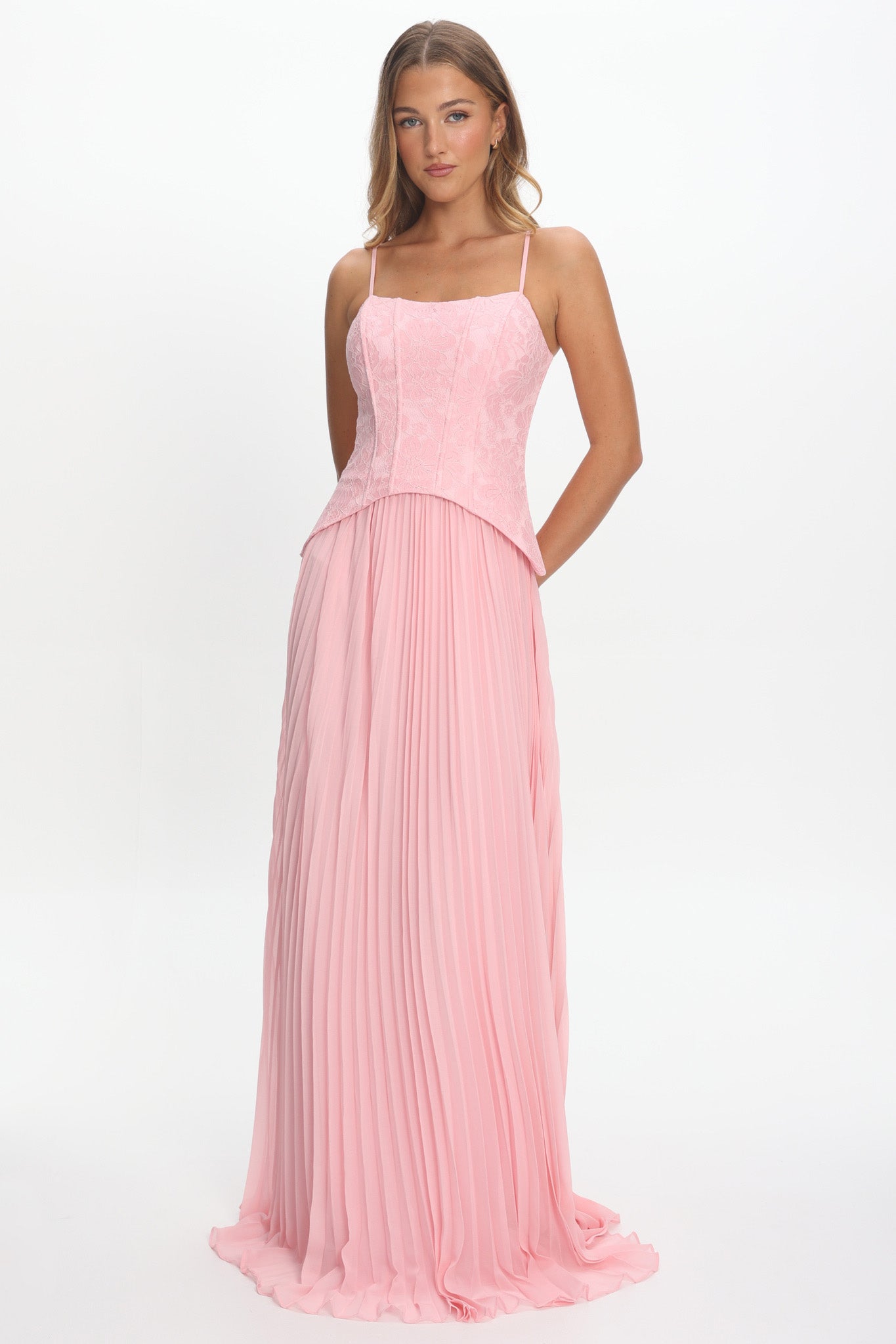 Cambridge Accordion Pleat Corset Dress Pink-Maymioy