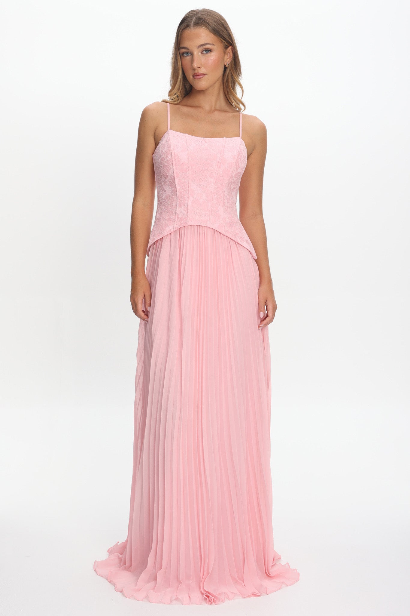 Cambridge Accordion Pleat Corset Dress Pink-Maymioy
