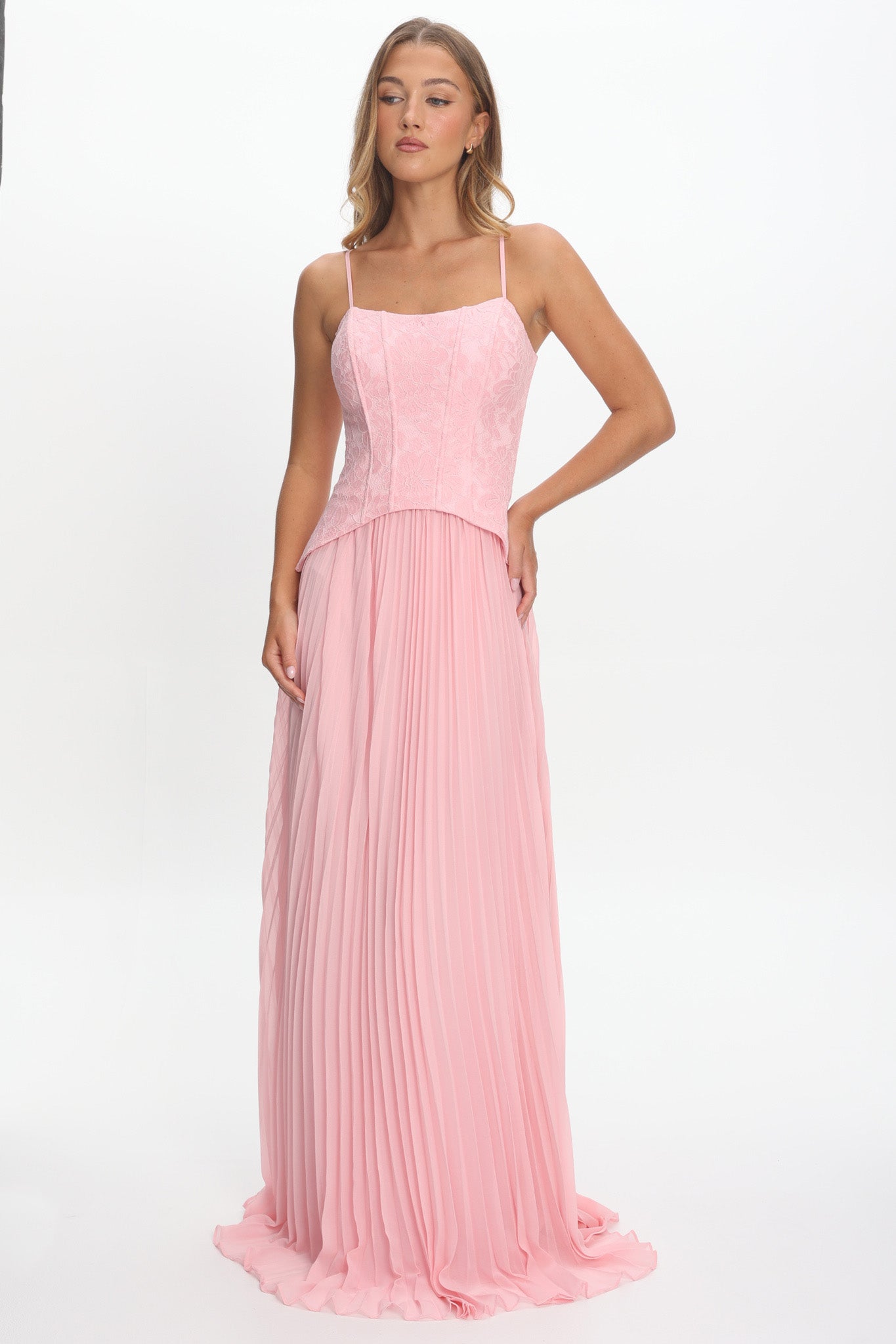 Cambridge Accordion Pleat Corset Dress Pink-Maymioy