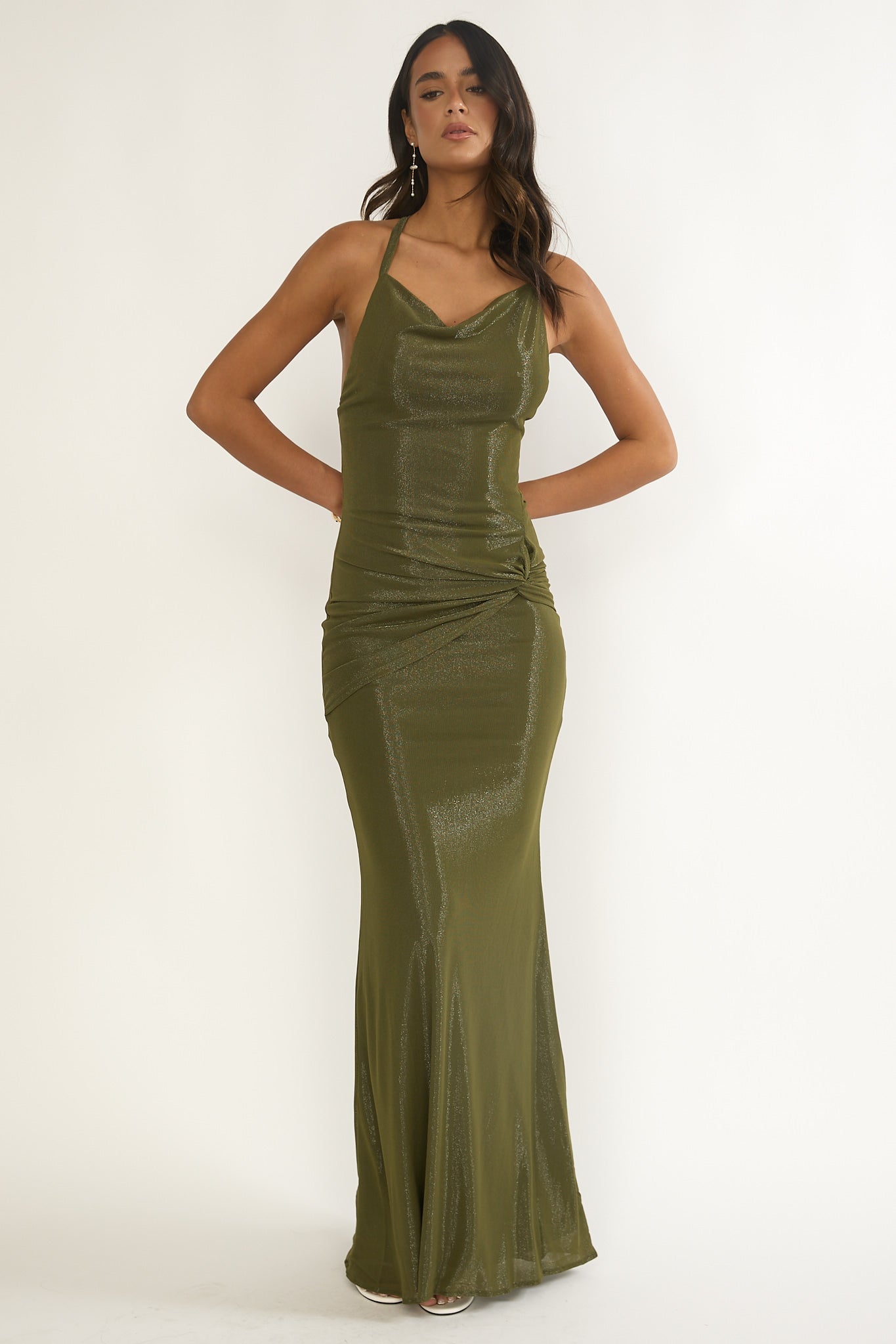 Oralia Criss-Cross Back Maxi Dress Olive-Maymioy