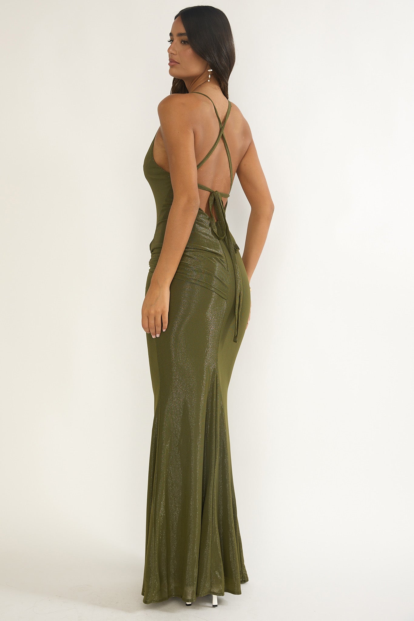 Oralia Criss-Cross Back Maxi Dress Olive-Maymioy