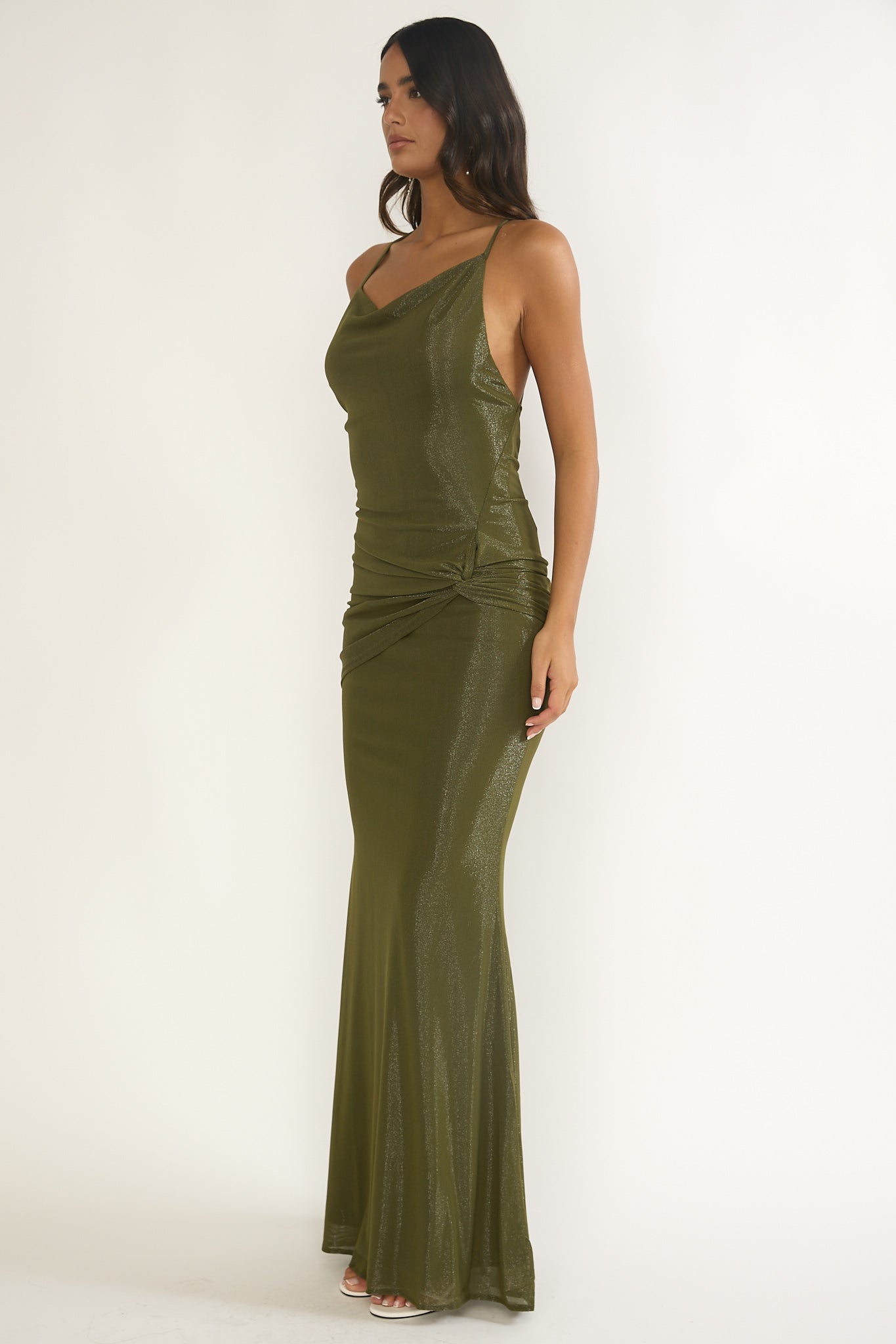 Oralia Criss-Cross Back Maxi Dress Olive-Maymioy
