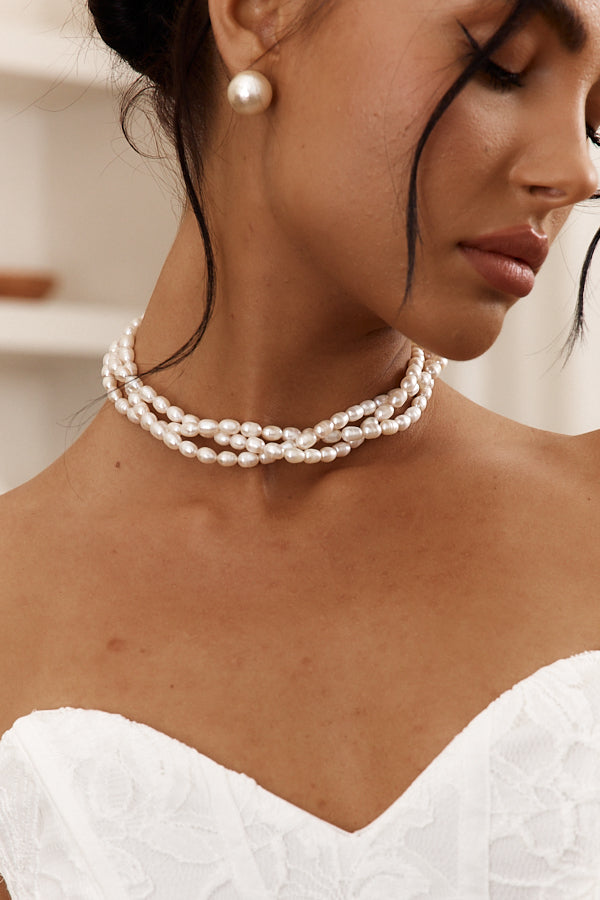 Gwen Braided Pearl Necklace Gold-Maymioy