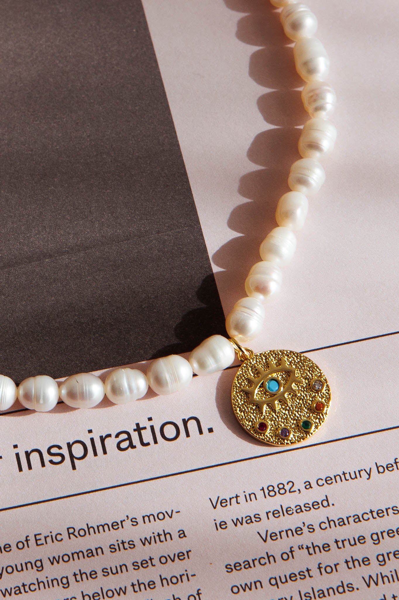 Evil Eye Freshwater Pearl Necklace Gold-Maymioy