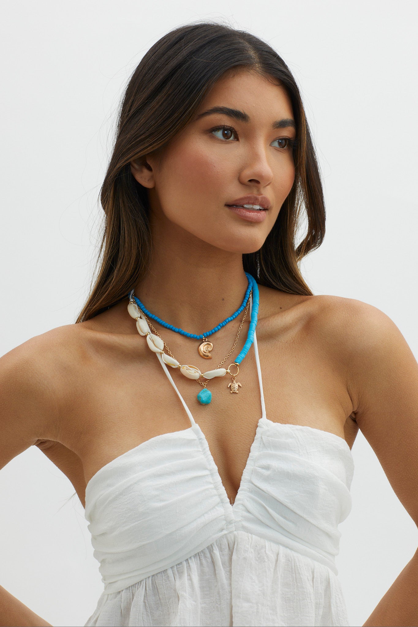 Bora Bora Shell Bead Multi-Layer Necklace Gold-Maymioy