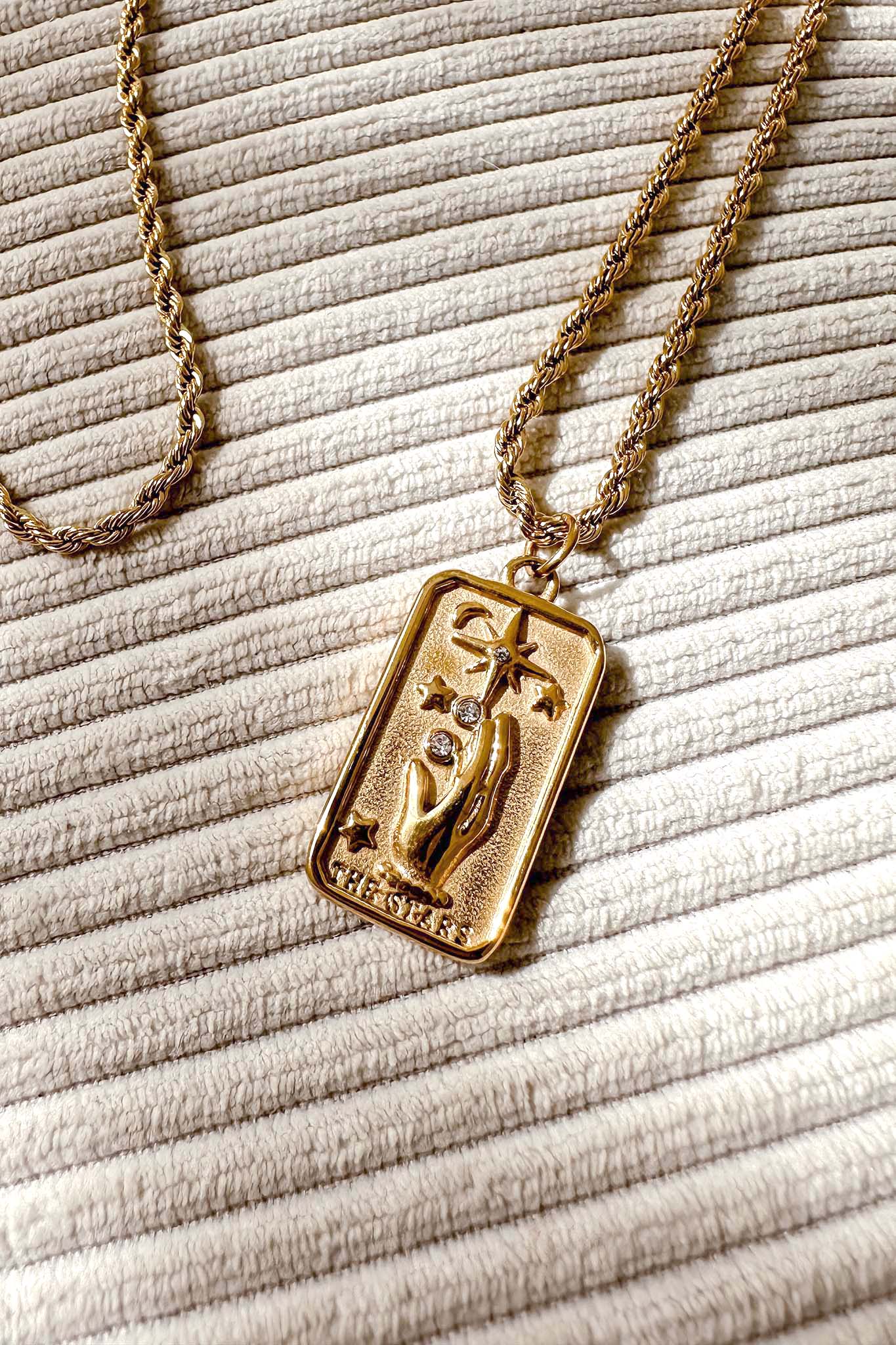 The Stars Rhinestone Pendant Necklace Gold-Maymioy