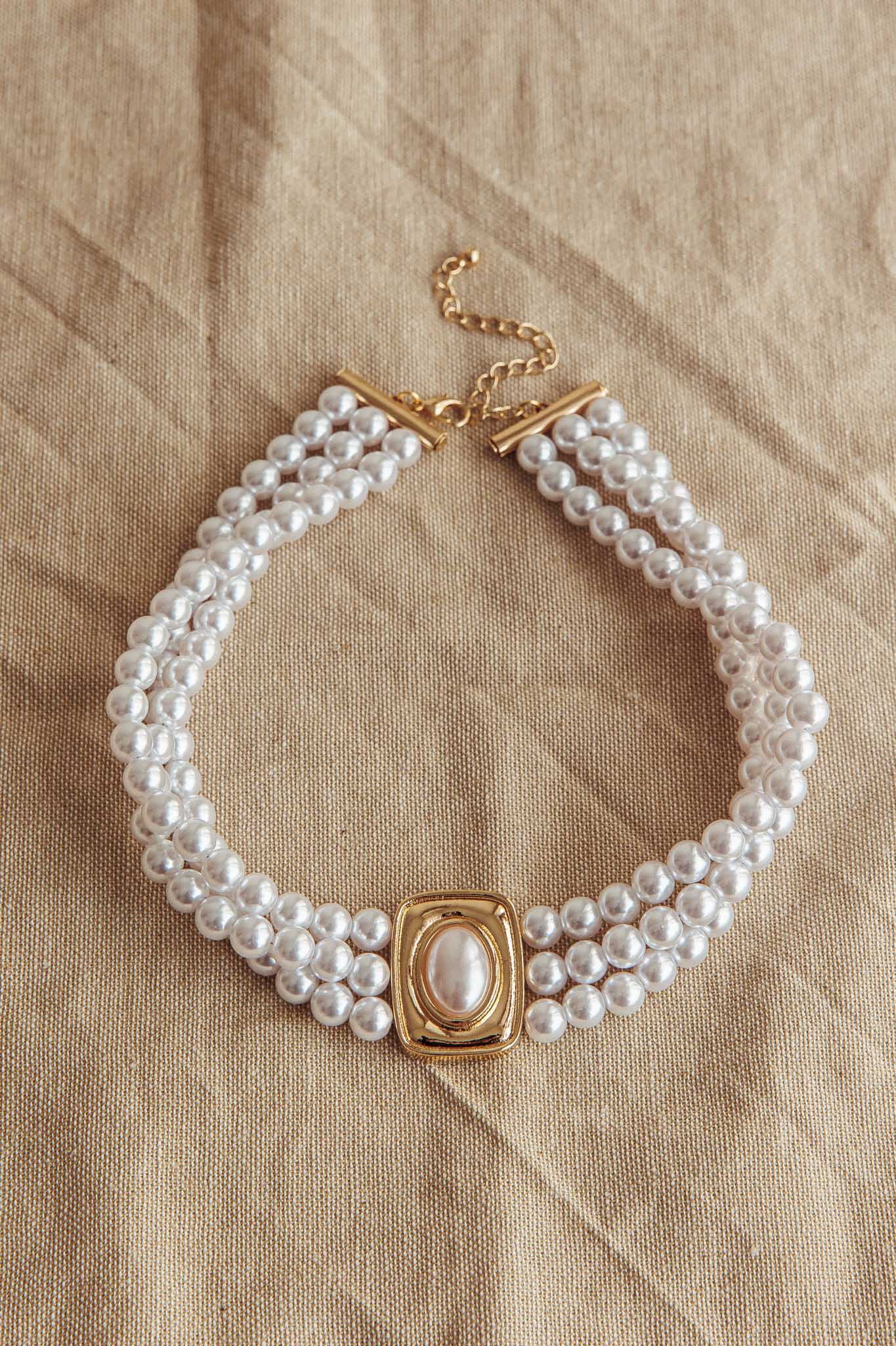 Tamra Squoval Pendant Necklace Gold Pearl-Maymioy