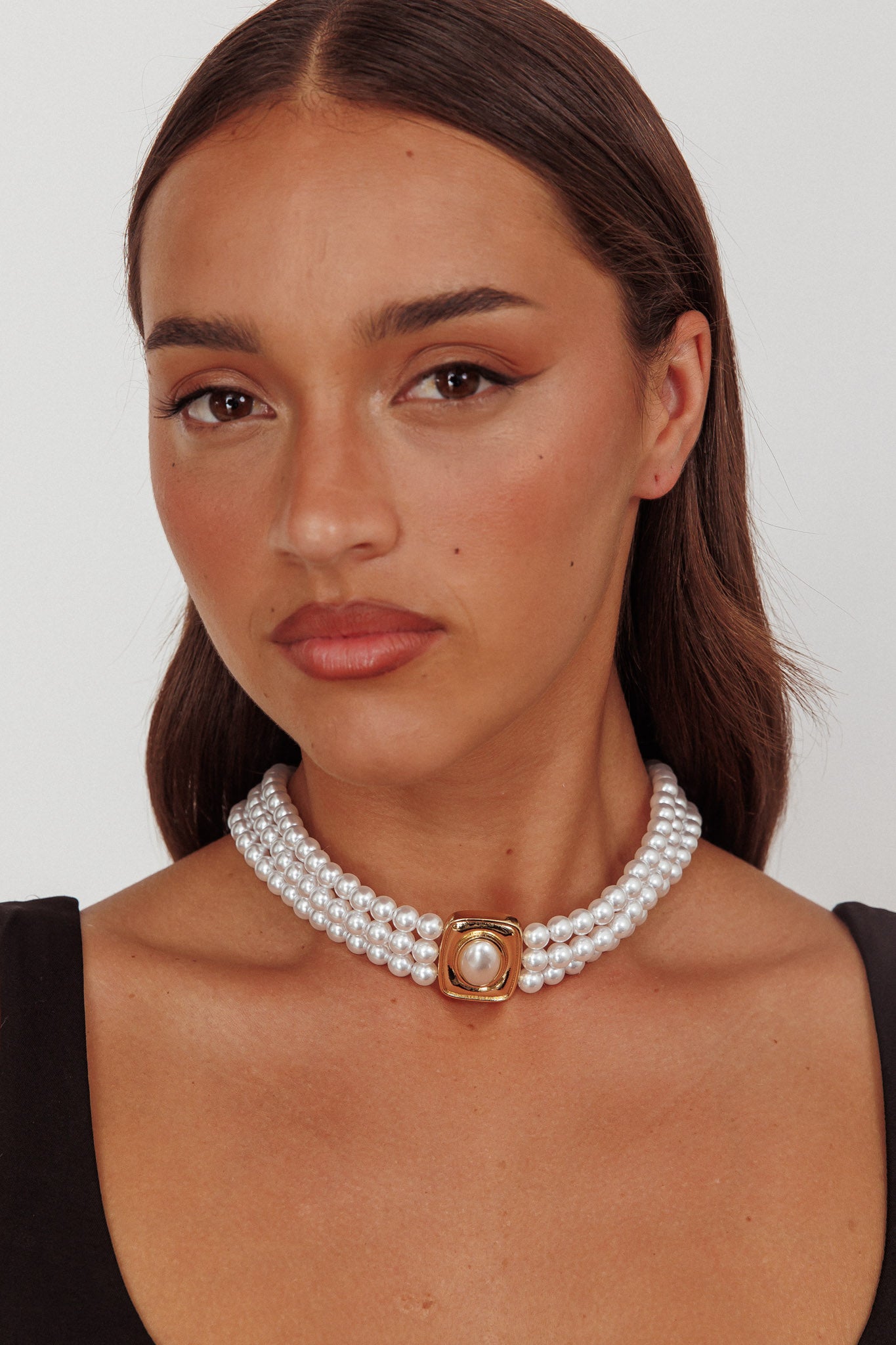 Tamra Squoval Pendant Necklace Gold Pearl-Maymioy
