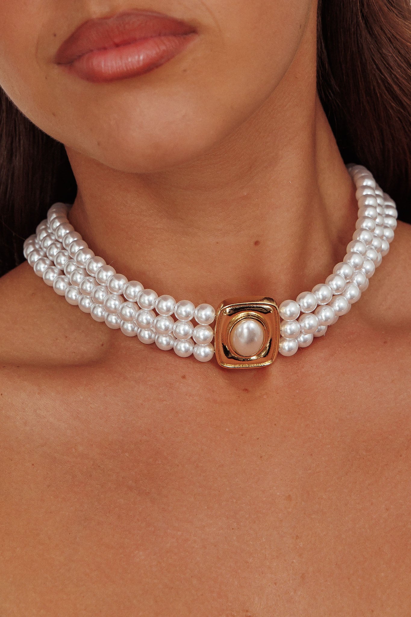 Tamra Squoval Pendant Necklace Gold Pearl-Maymioy