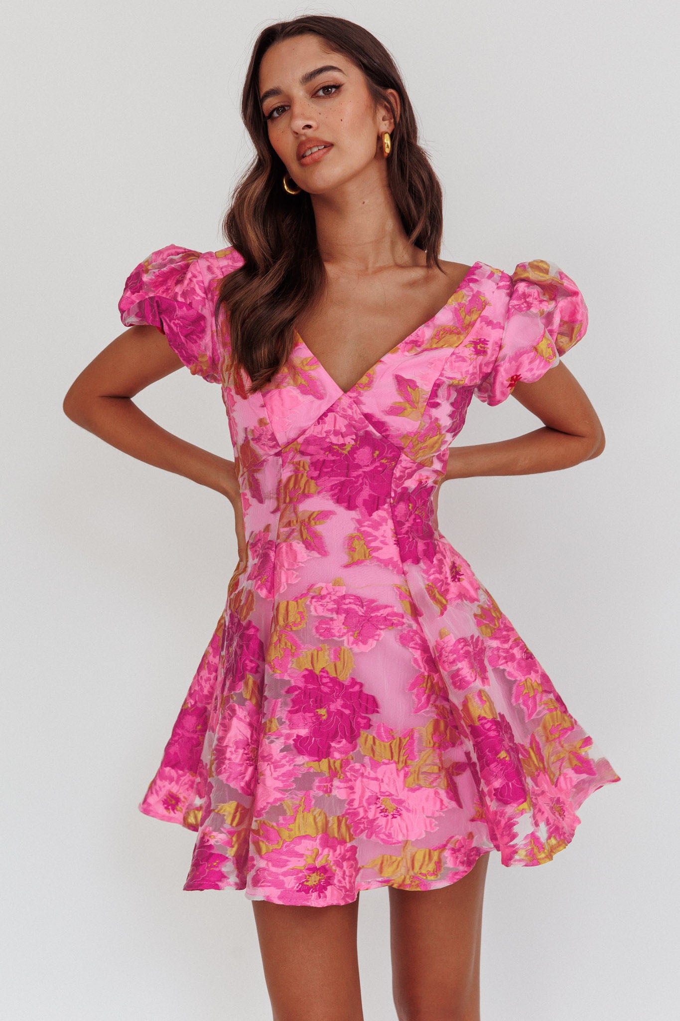 Perfect Match Puff Sleeve Low Back Mini Dress Pink-Maymioy