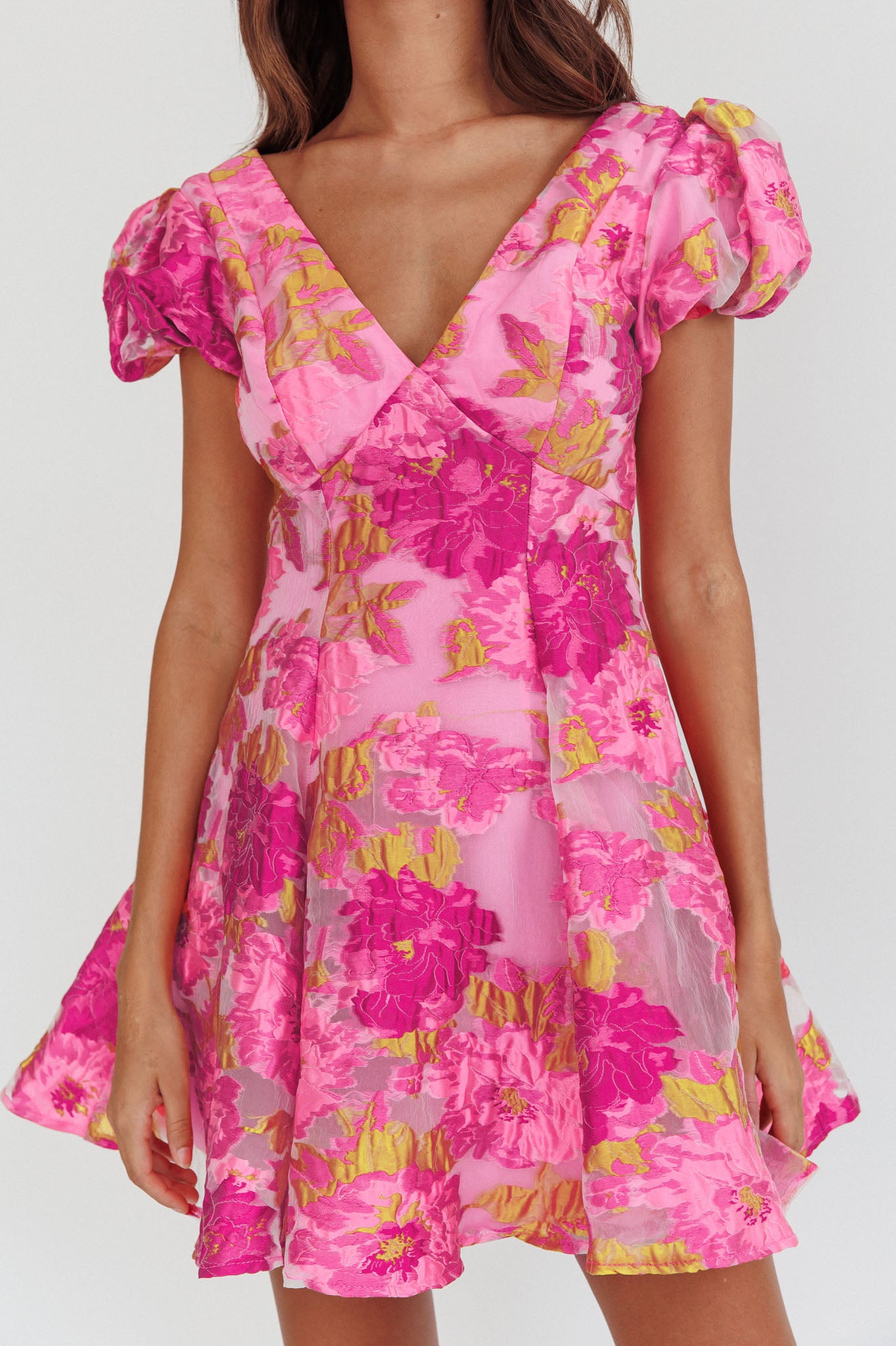Perfect Match Puff Sleeve Low Back Mini Dress Pink-Maymioy