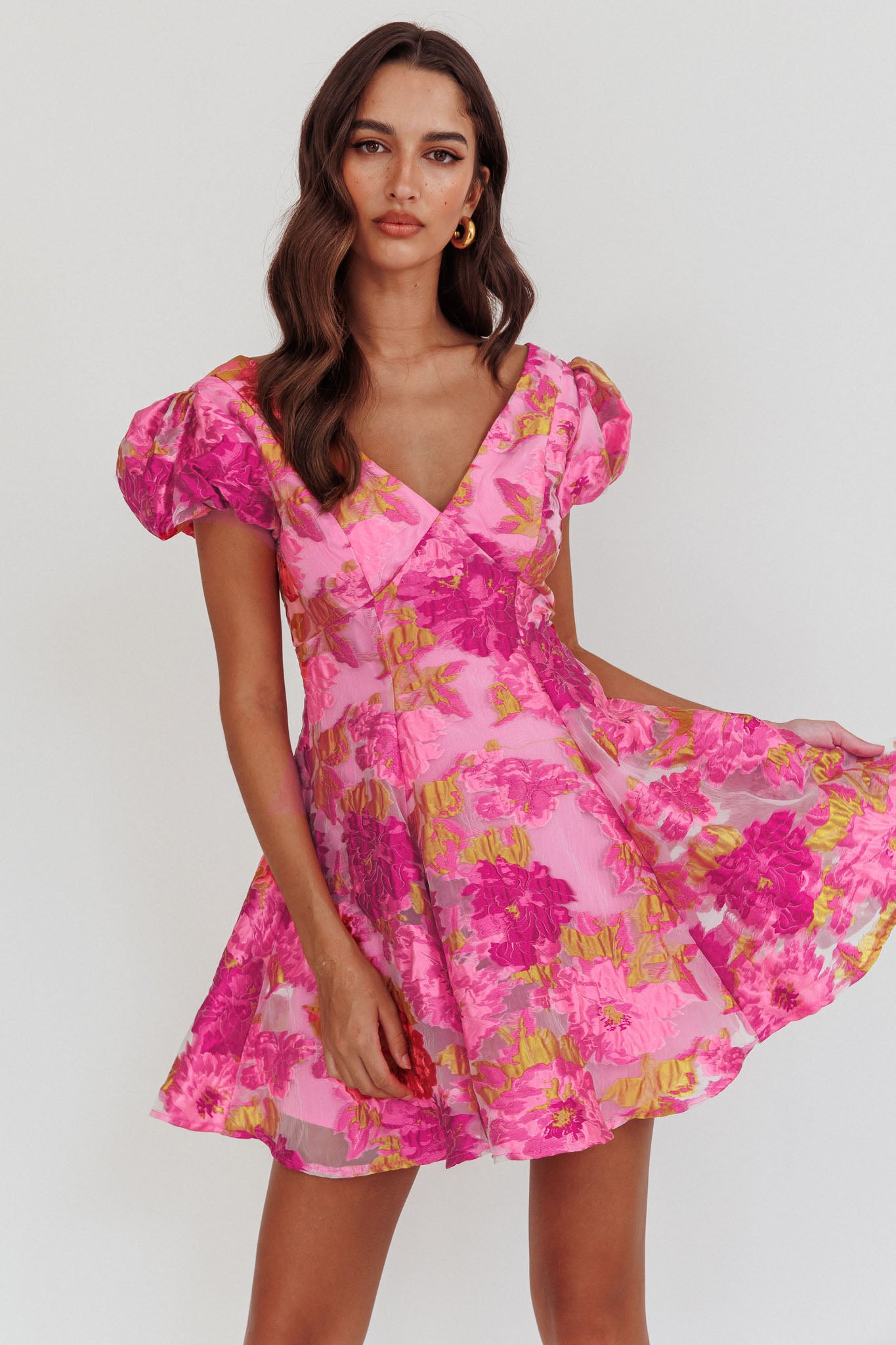 Perfect Match Puff Sleeve Low Back Mini Dress Pink-Maymioy