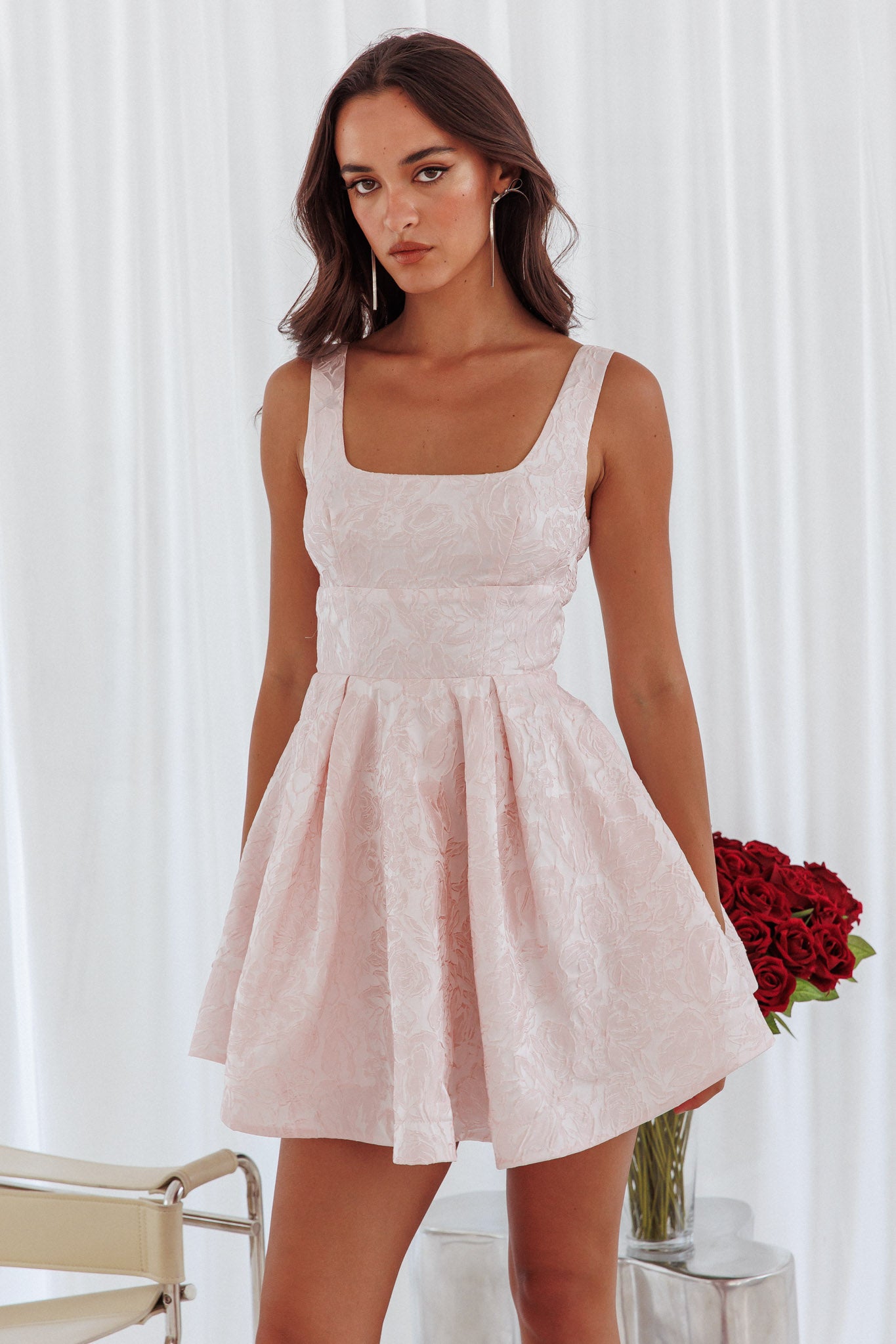 Belle Enchante Jacquard Mini Dress Pink-Maymioy