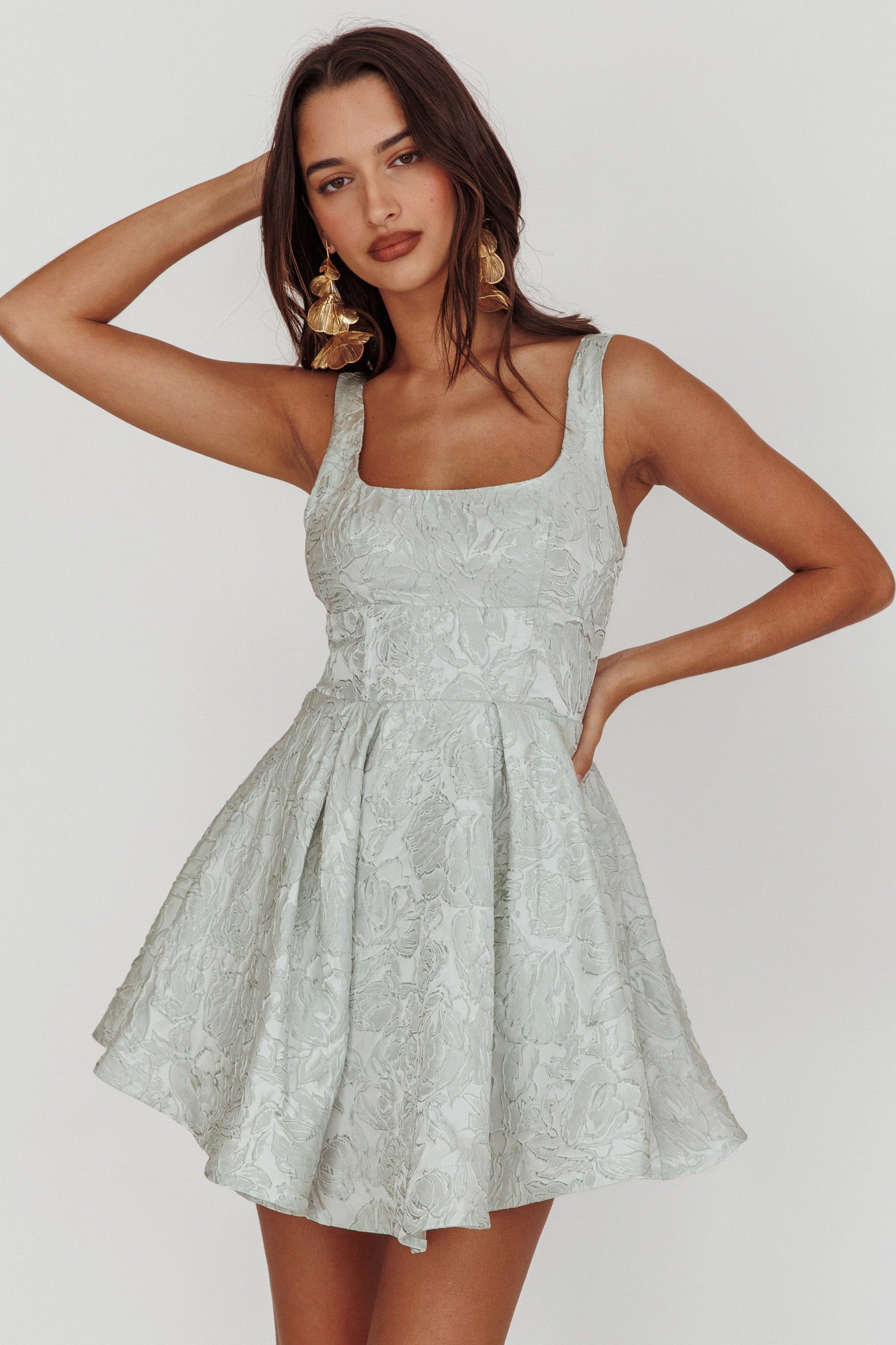 Belle Enchante Jacquard Mini Dress Sage-Maymioy