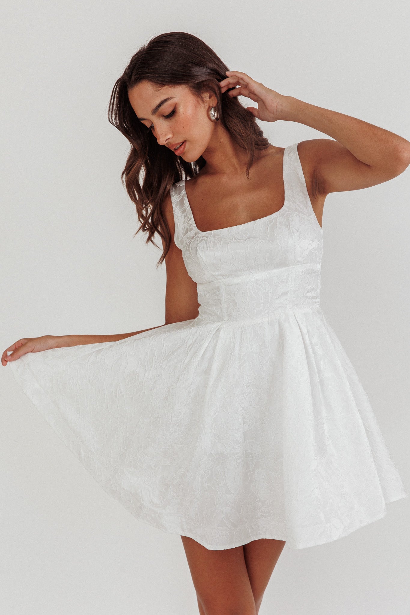 Belle Enchante Jacquard Mini Dress White-Maymioy