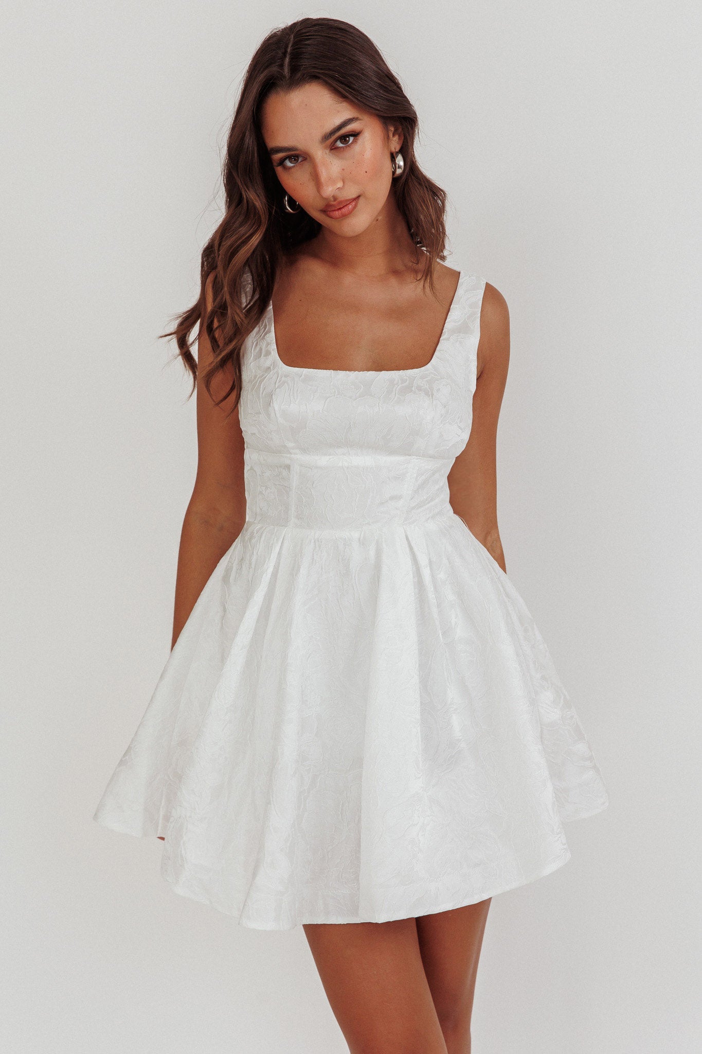 Belle Enchante Jacquard Mini Dress White-Maymioy