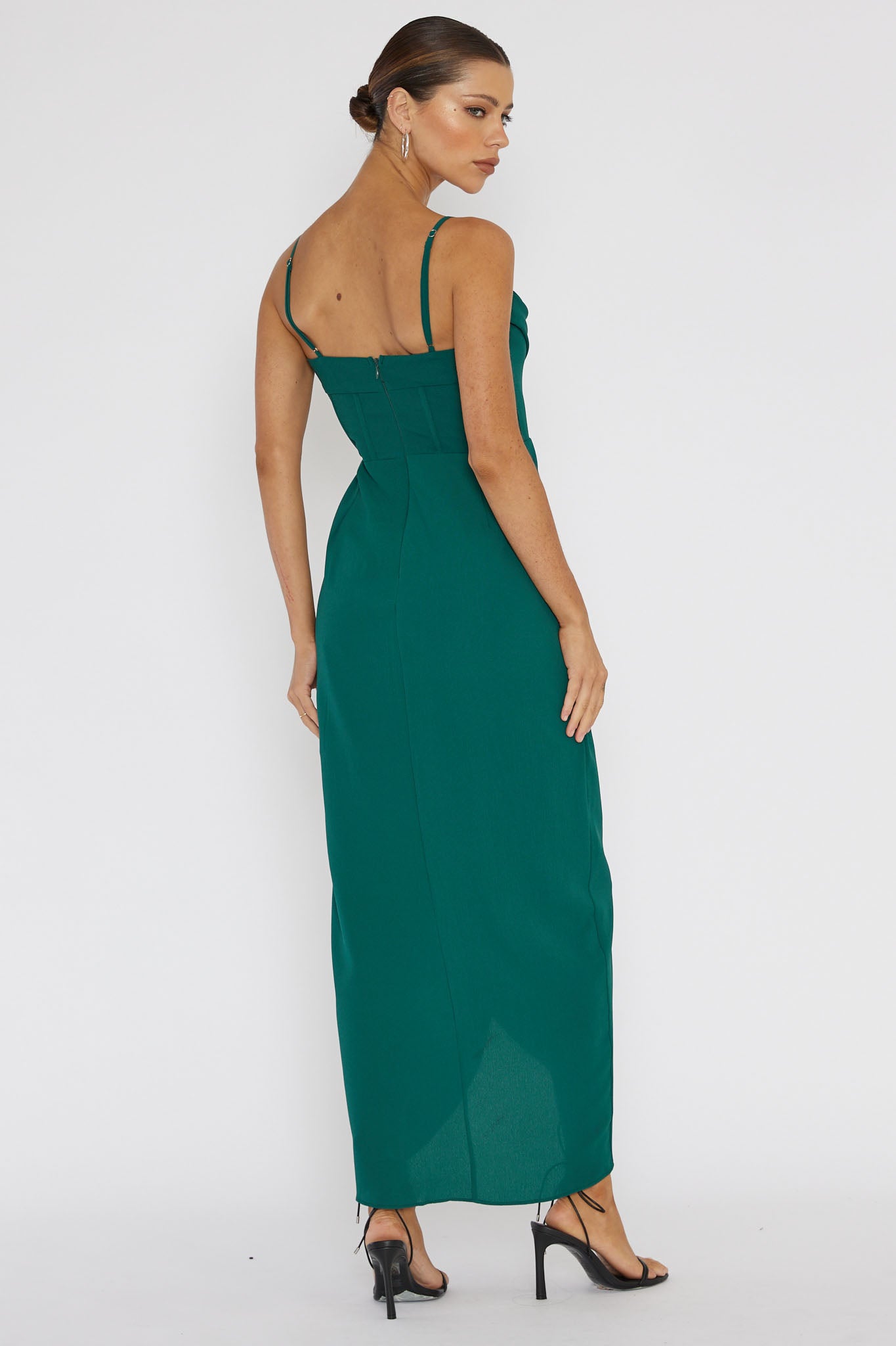 Patrice Draped Neck Split Midi Dress Forest Green-Maymioy