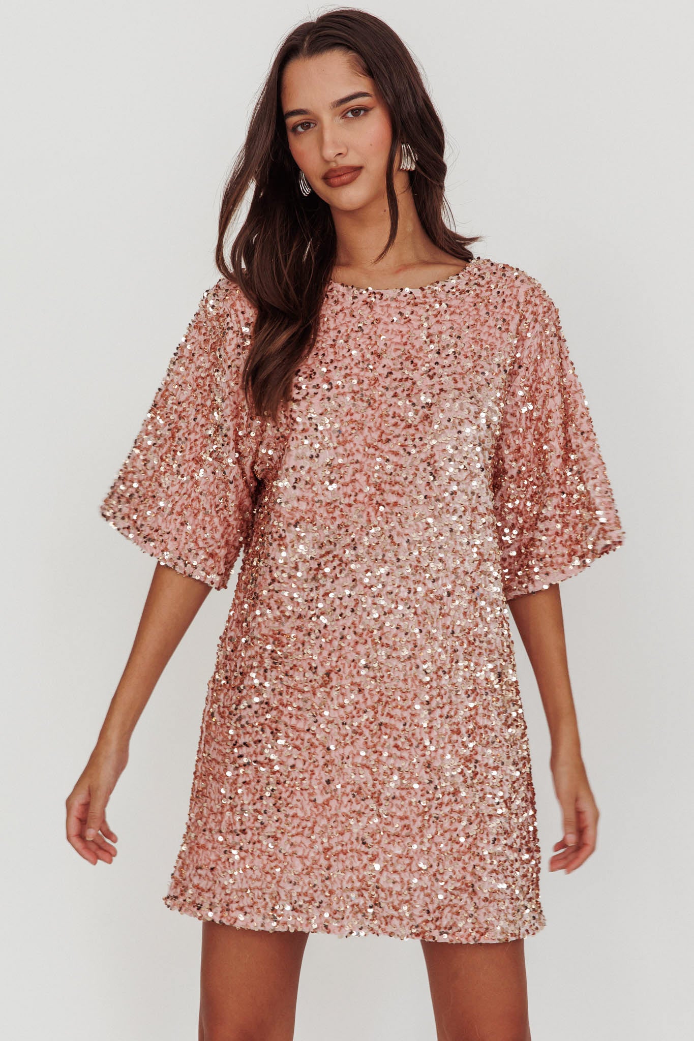 Miramar Backless Sequin Dress Baby Pink-Maymioy