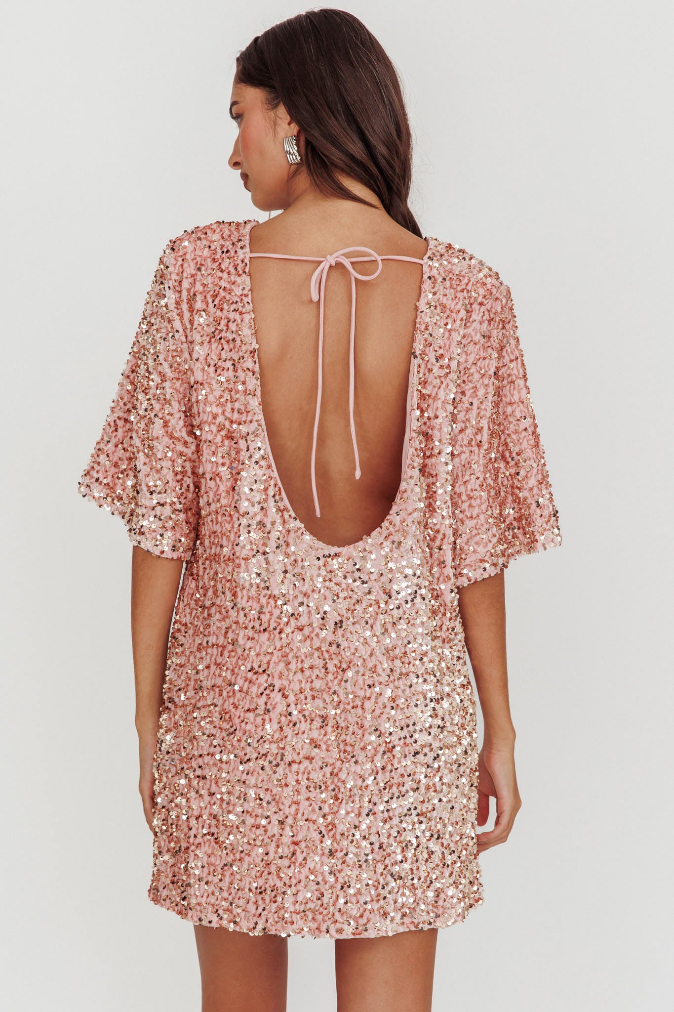 Miramar Backless Sequin Dress Baby Pink-Maymioy