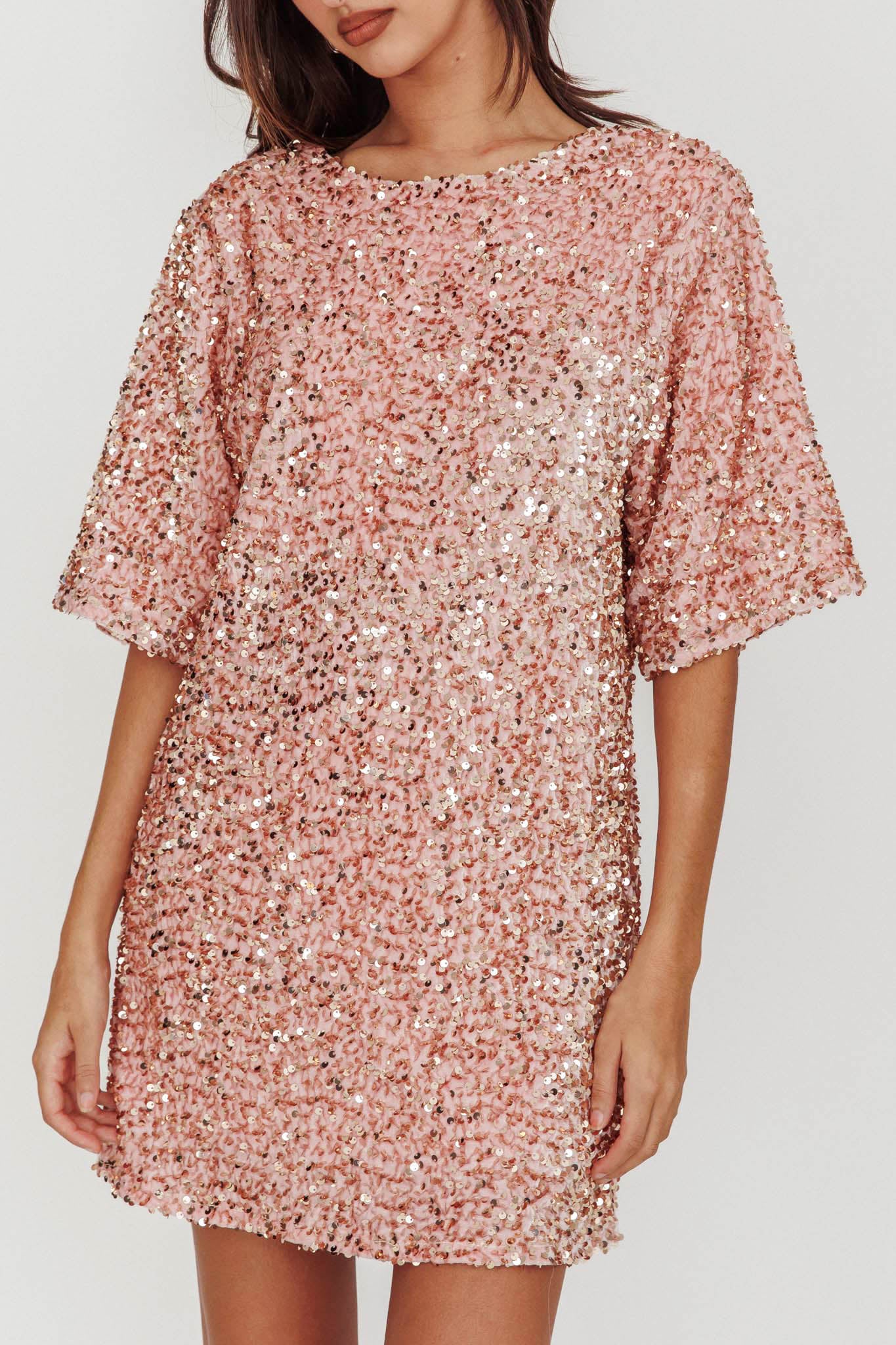 Miramar Backless Sequin Dress Baby Pink-Maymioy