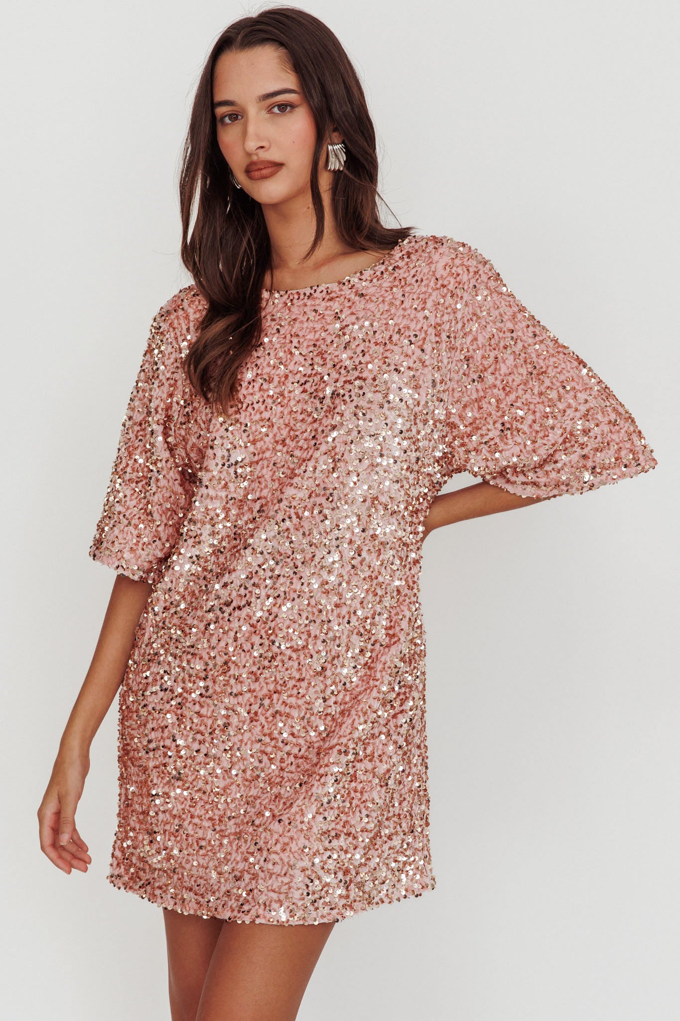 Miramar Backless Sequin Dress Baby Pink-Maymioy