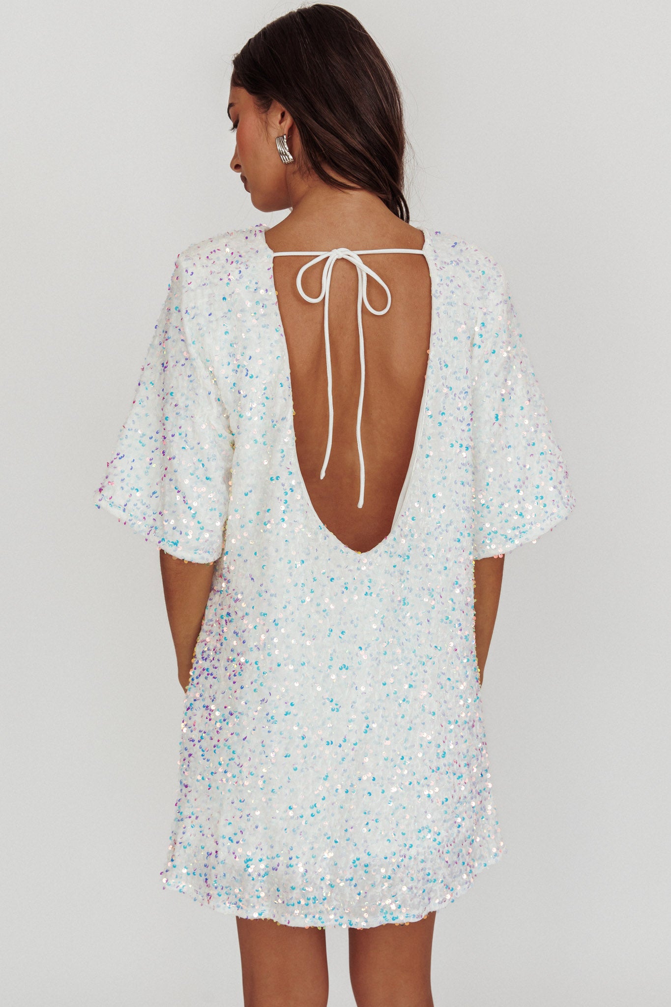 Miramar Backless Sequin Dress White-Maymioy