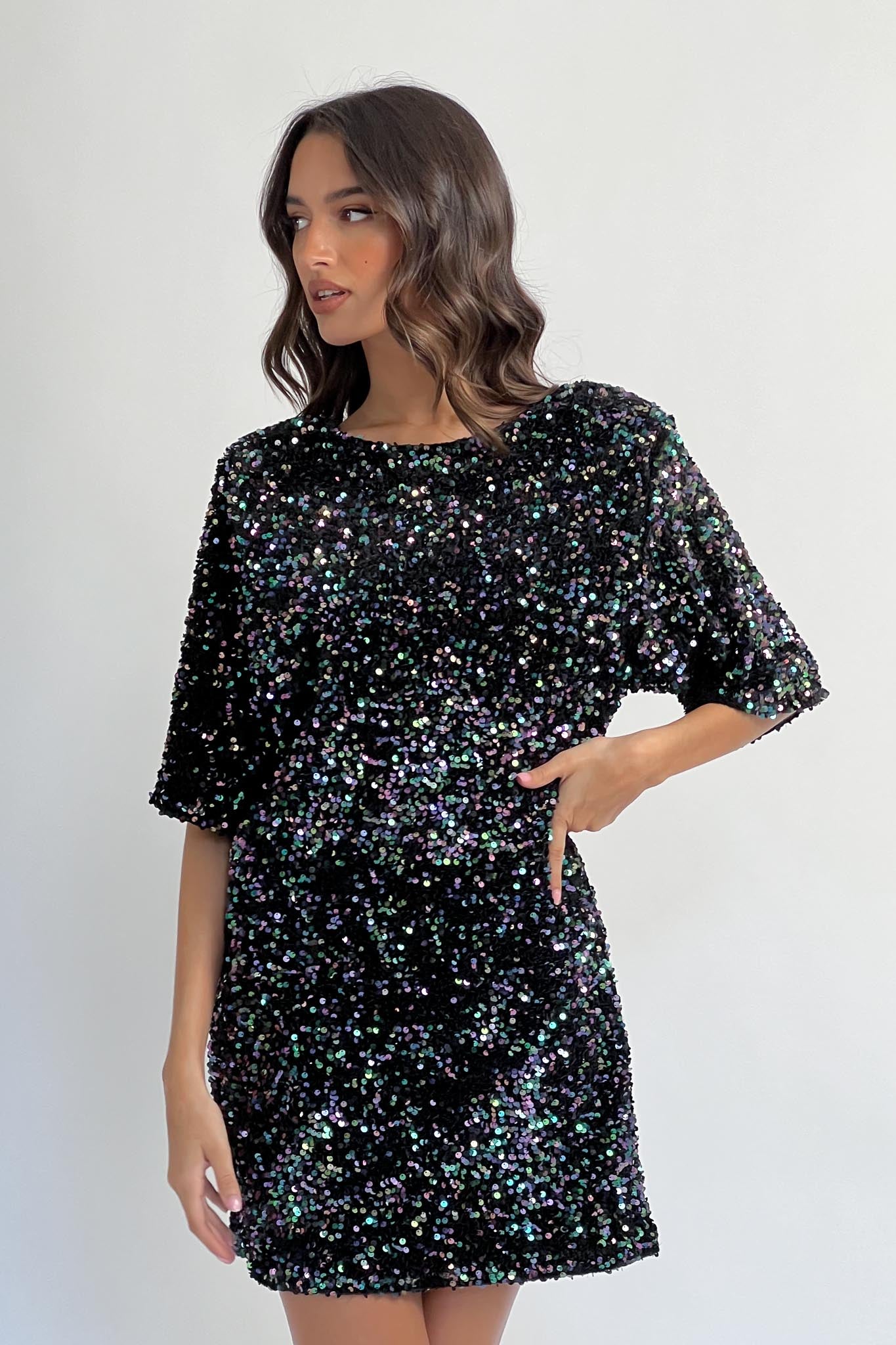 Miramar Backless Sequin Dress Black Multi-Maymioy