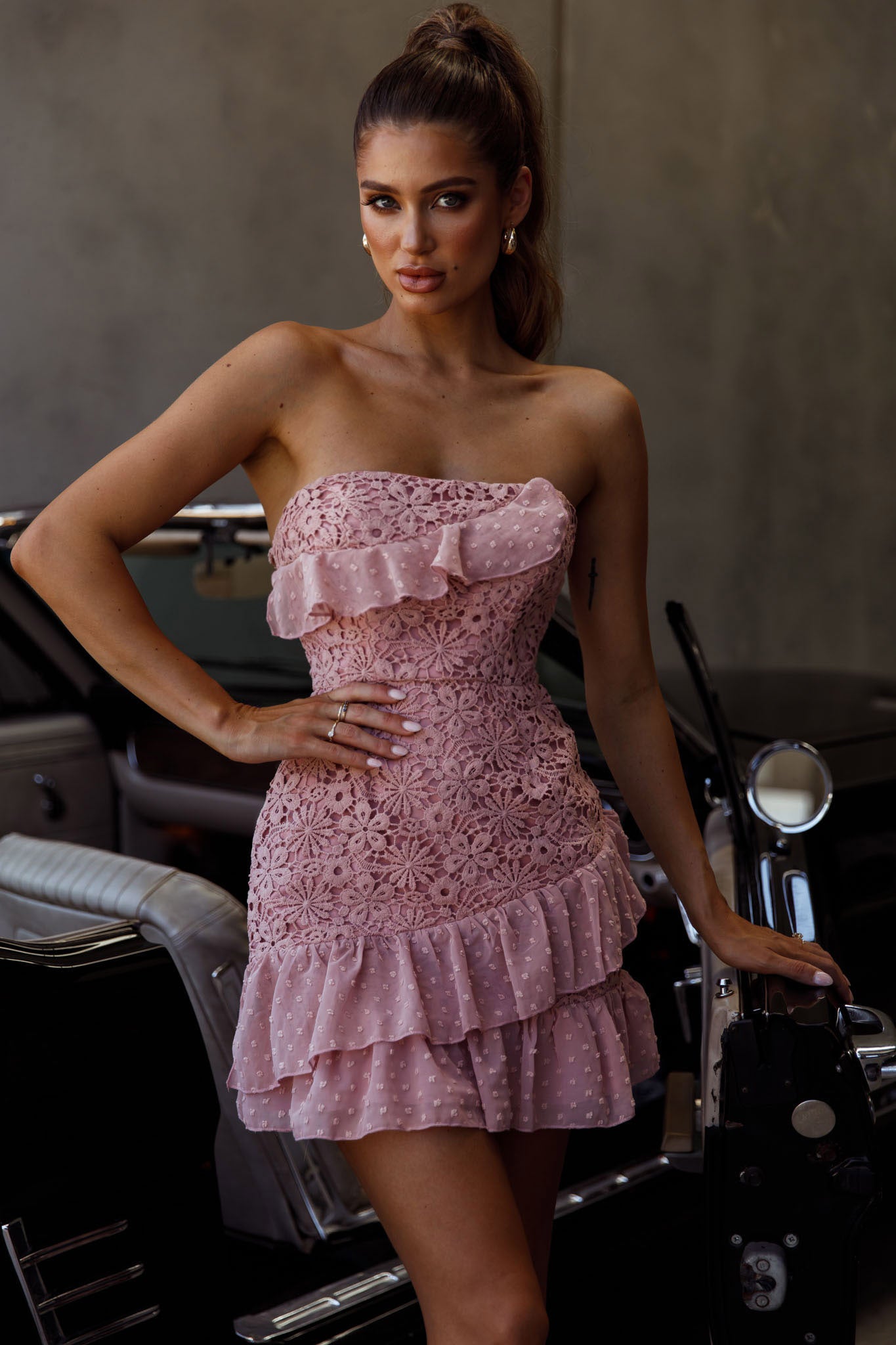 Monte Carlo Strapless Ruffle Dress Blush-Maymioy