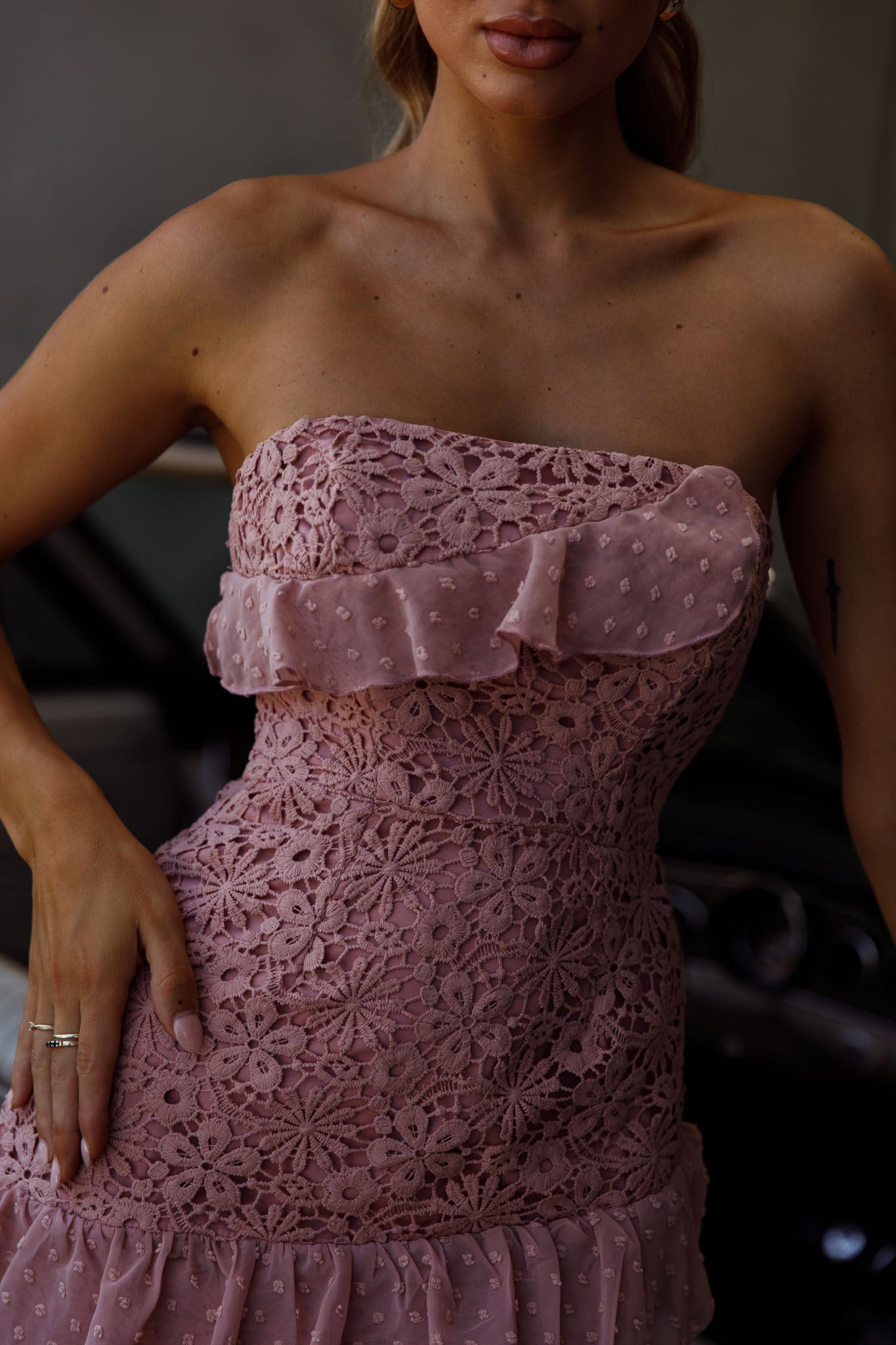 Monte Carlo Strapless Ruffle Dress Blush-Maymioy