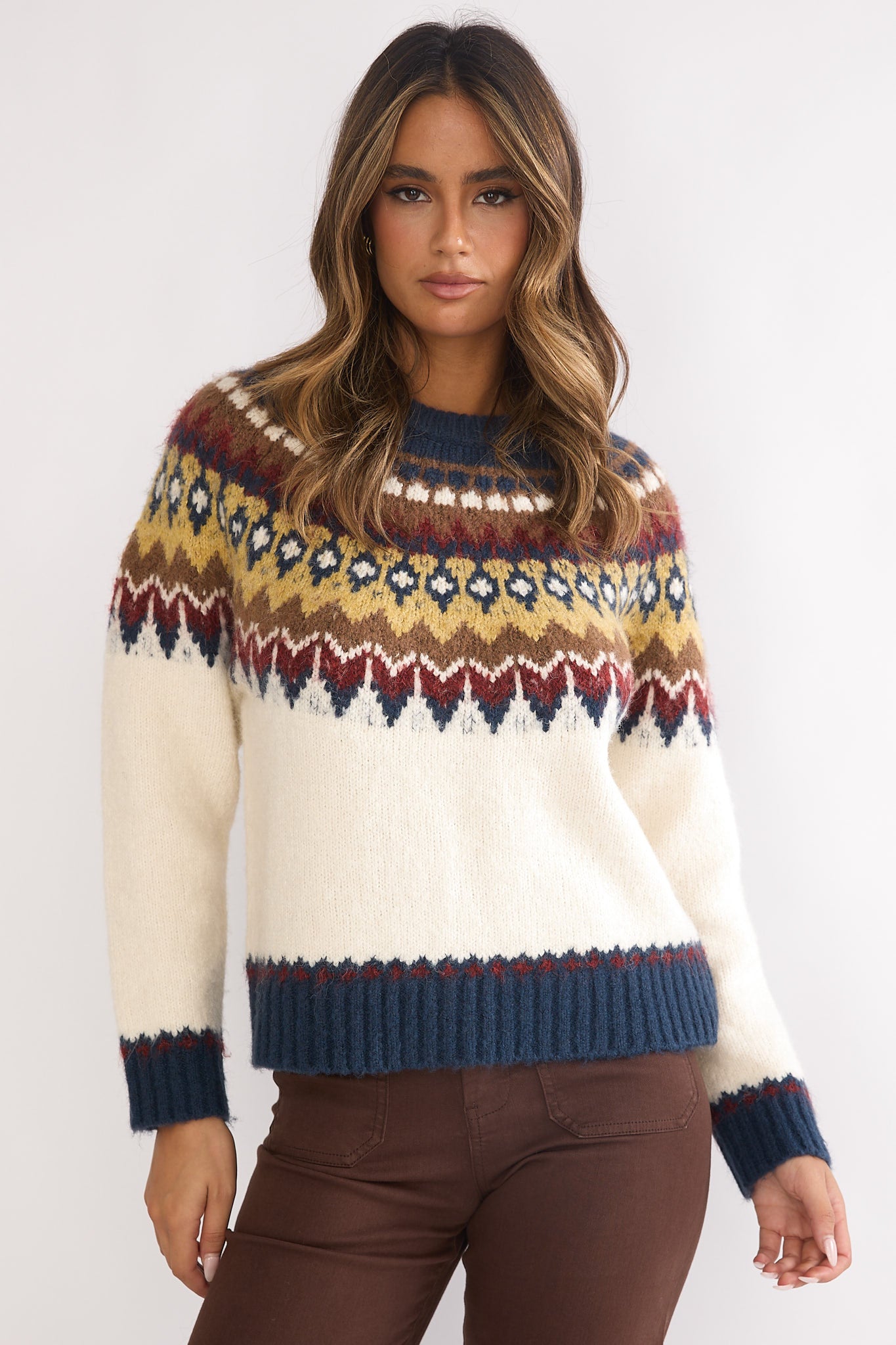 Irelia Long Sleeve Knit Top Ivory Multi-Maymioy